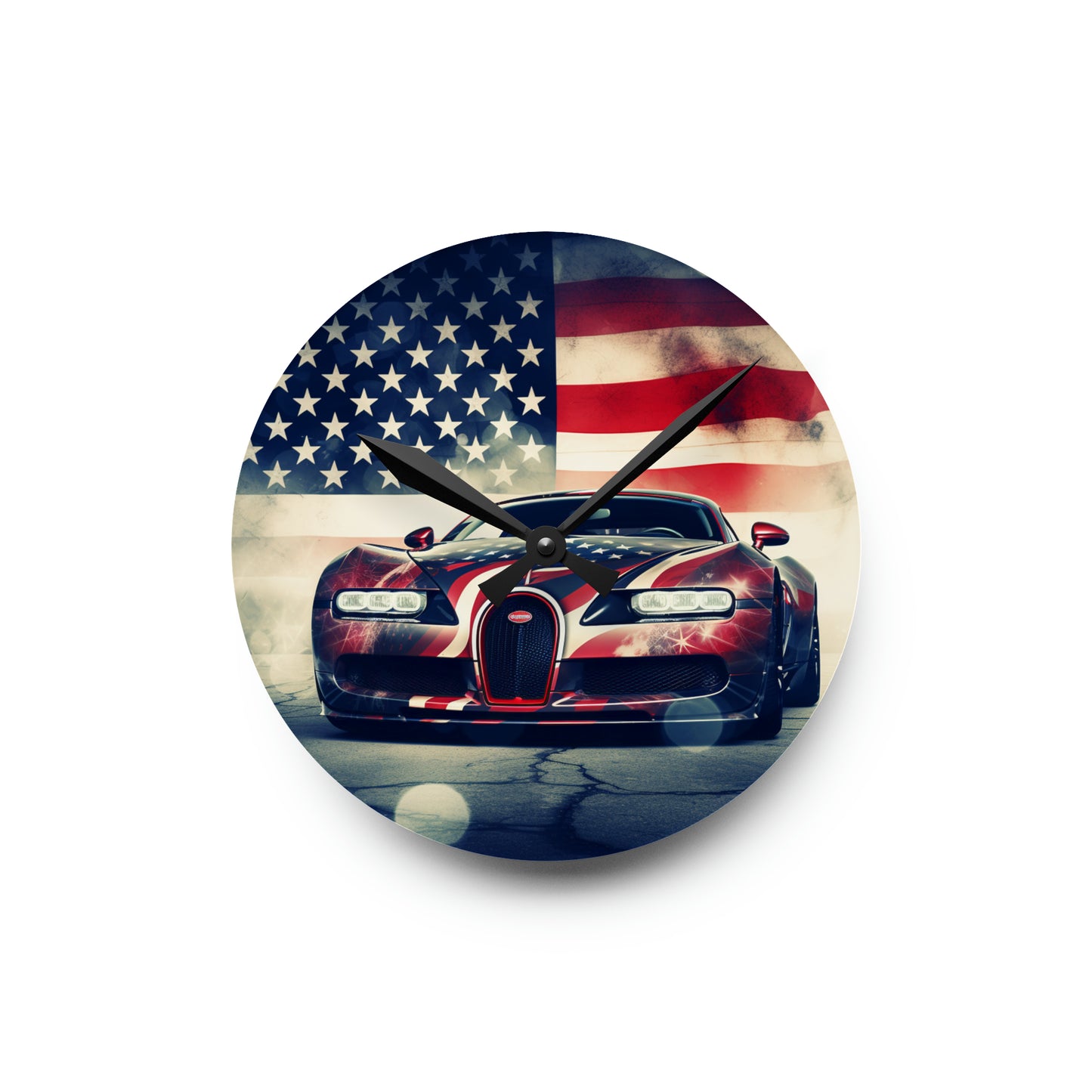 Acrylic Wall Clock Abstract American Flag Background Bugatti 1