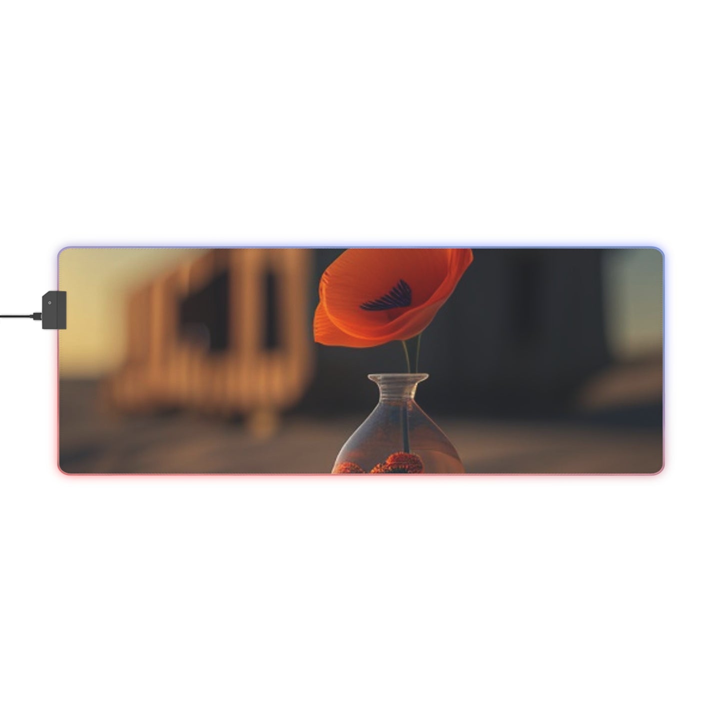 LED Gaming Mouse Pad Orange Poppy in a Vase 3