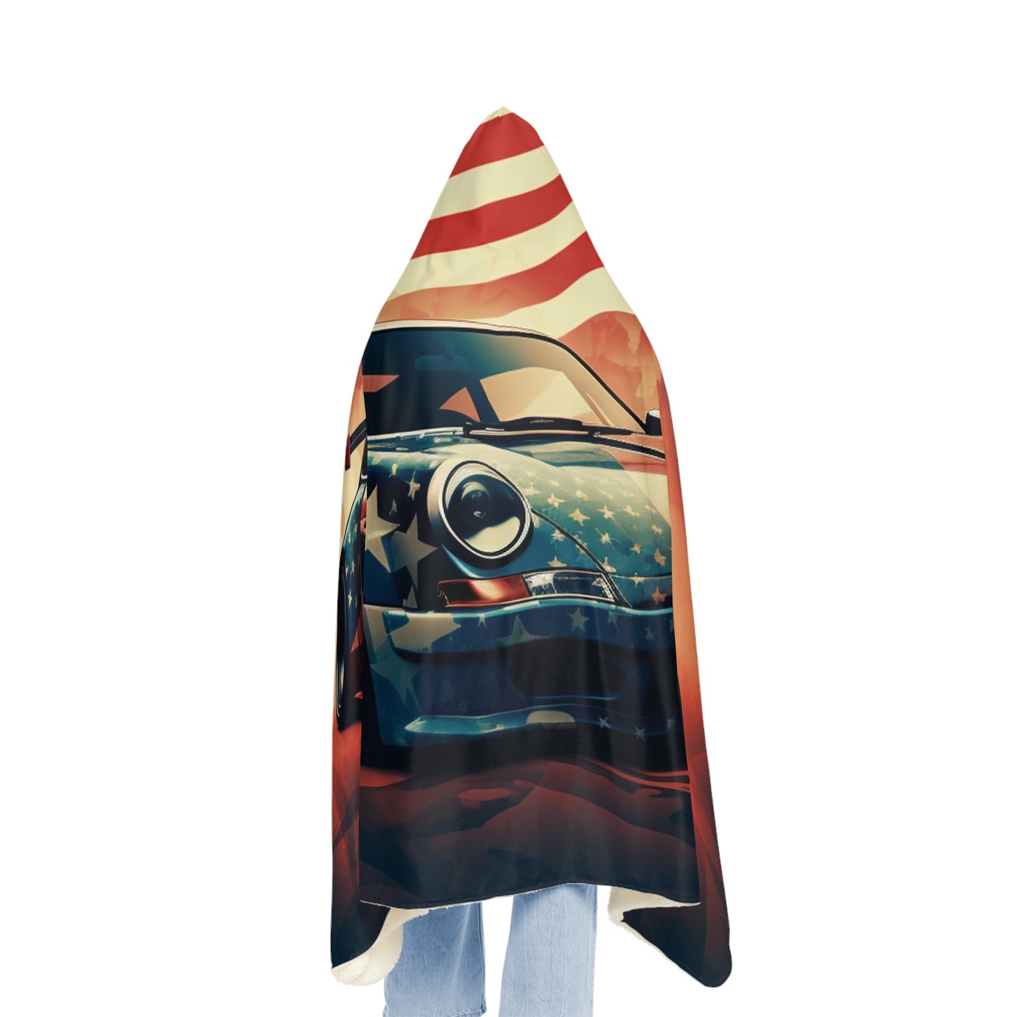 Snuggle Hooded Blanket Abstract American Flag Background Porsche 4