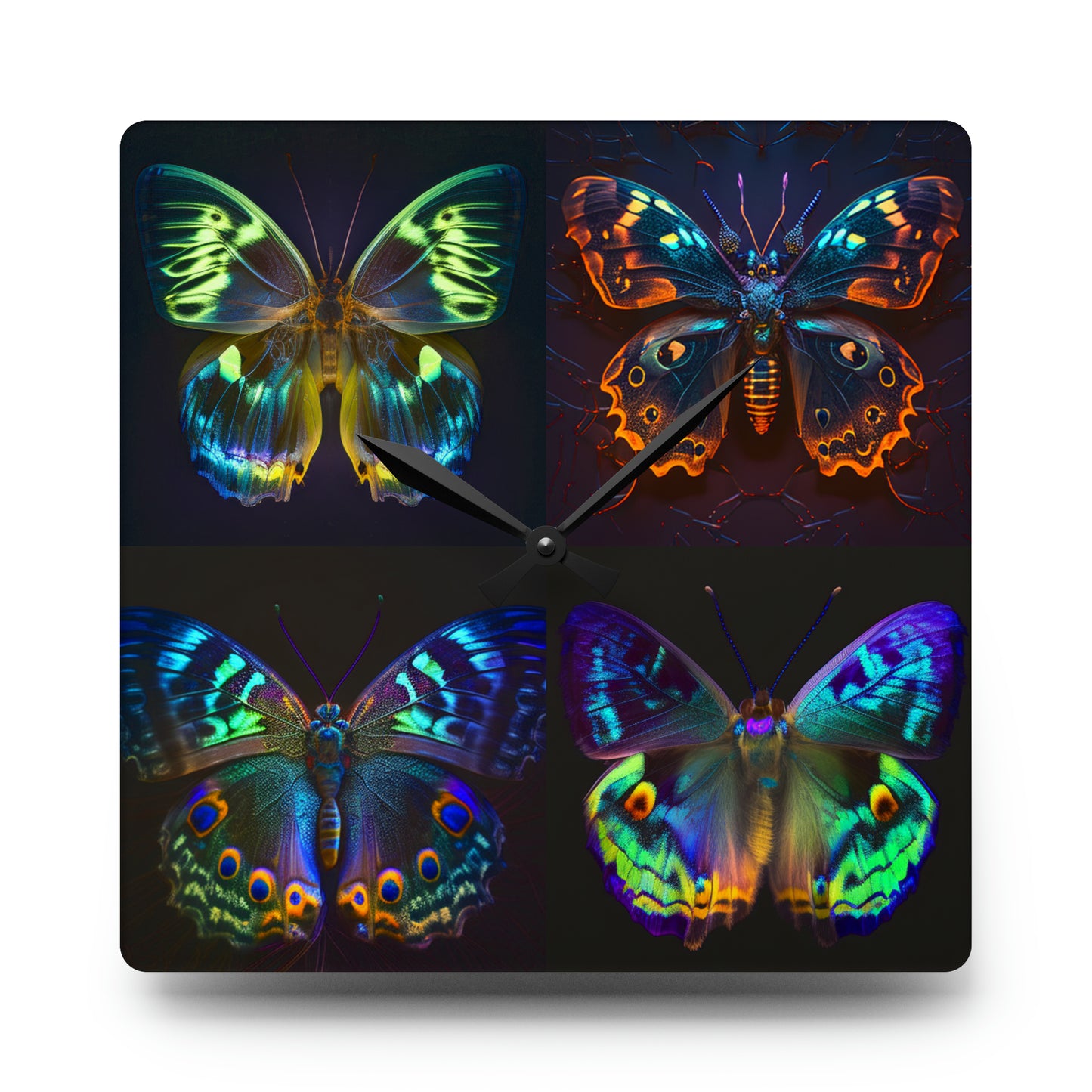 Acrylic Wall Clock Neon Hue Butterfly 5