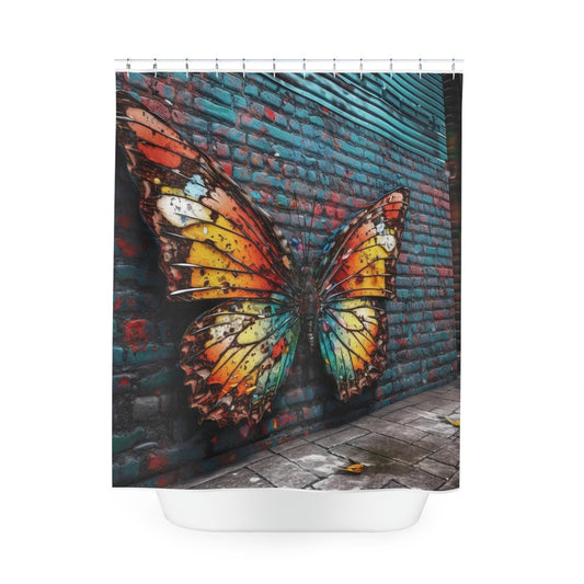 Polyester Shower Curtain Liquid Street Butterfly 2