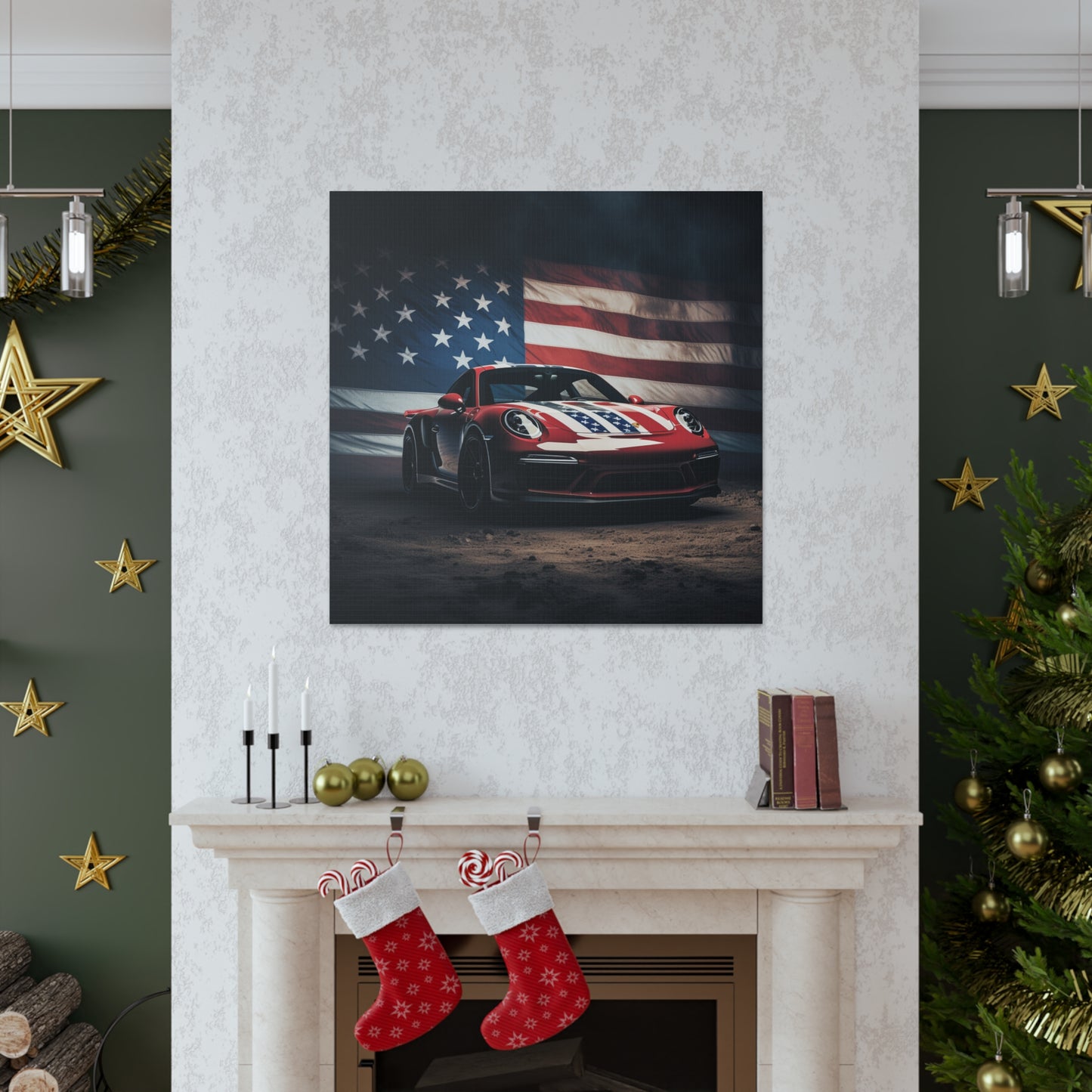 Canvas Gallery Wraps American Flag Background Porsche 3