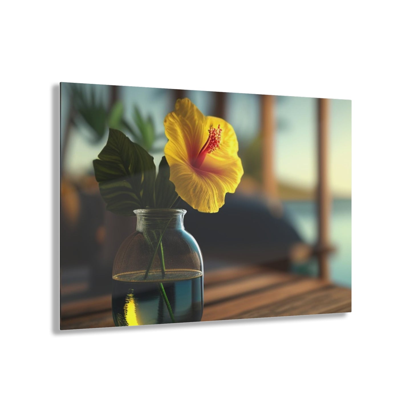 Acrylic Prints Yellow Hibiscus Wood 2