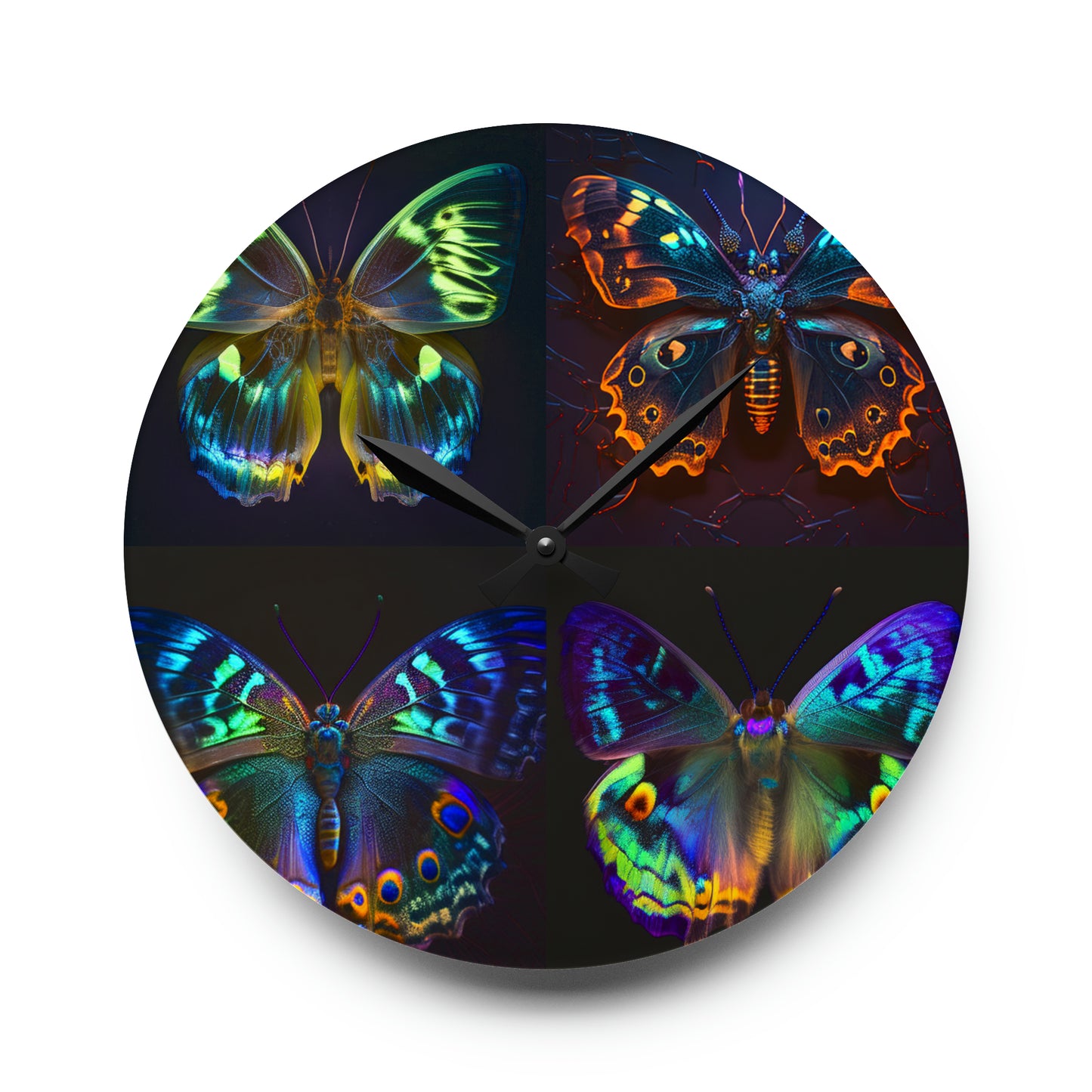 Acrylic Wall Clock Neon Hue Butterfly 5