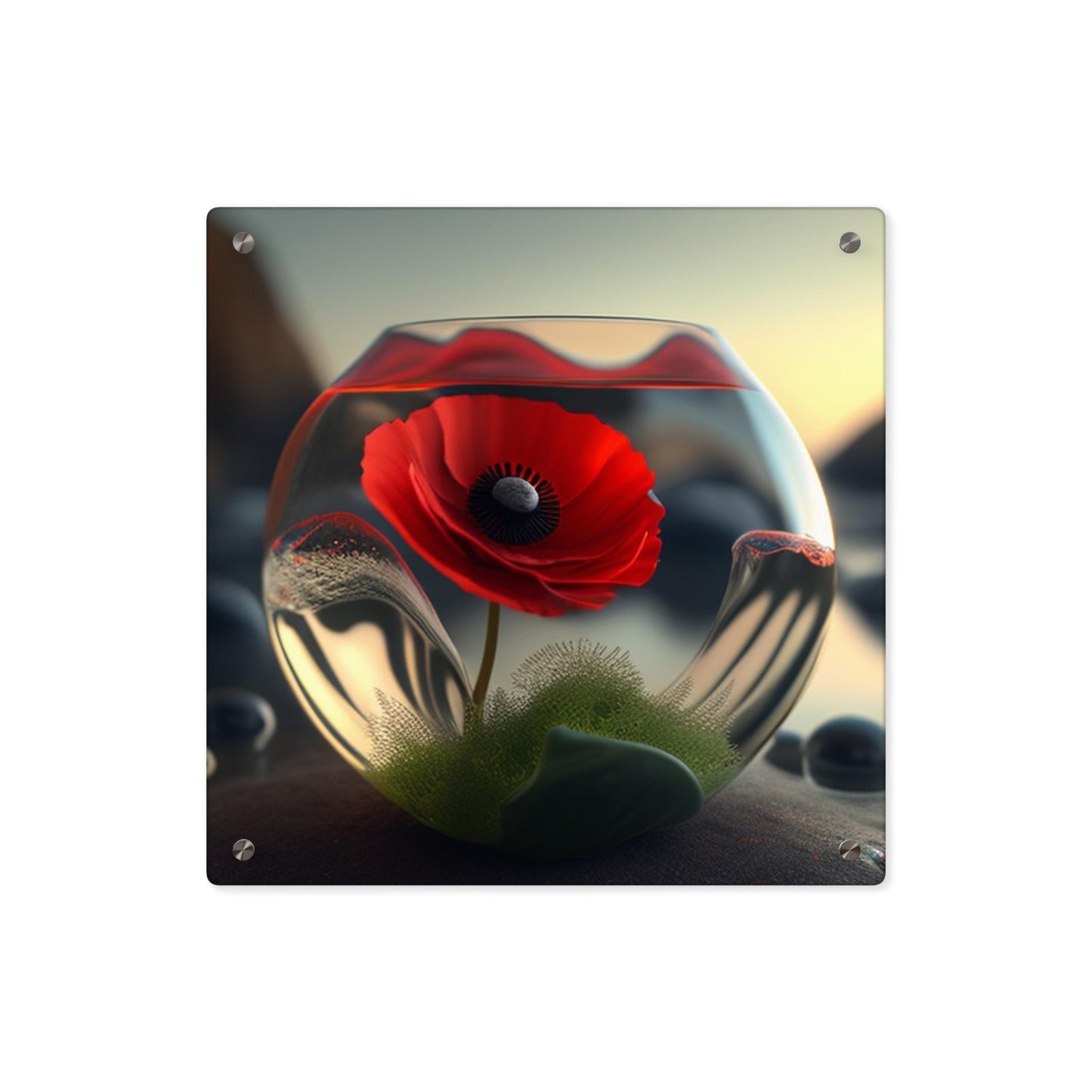 Acrylic Wall Art Panels Red Anemone in a Vase 3