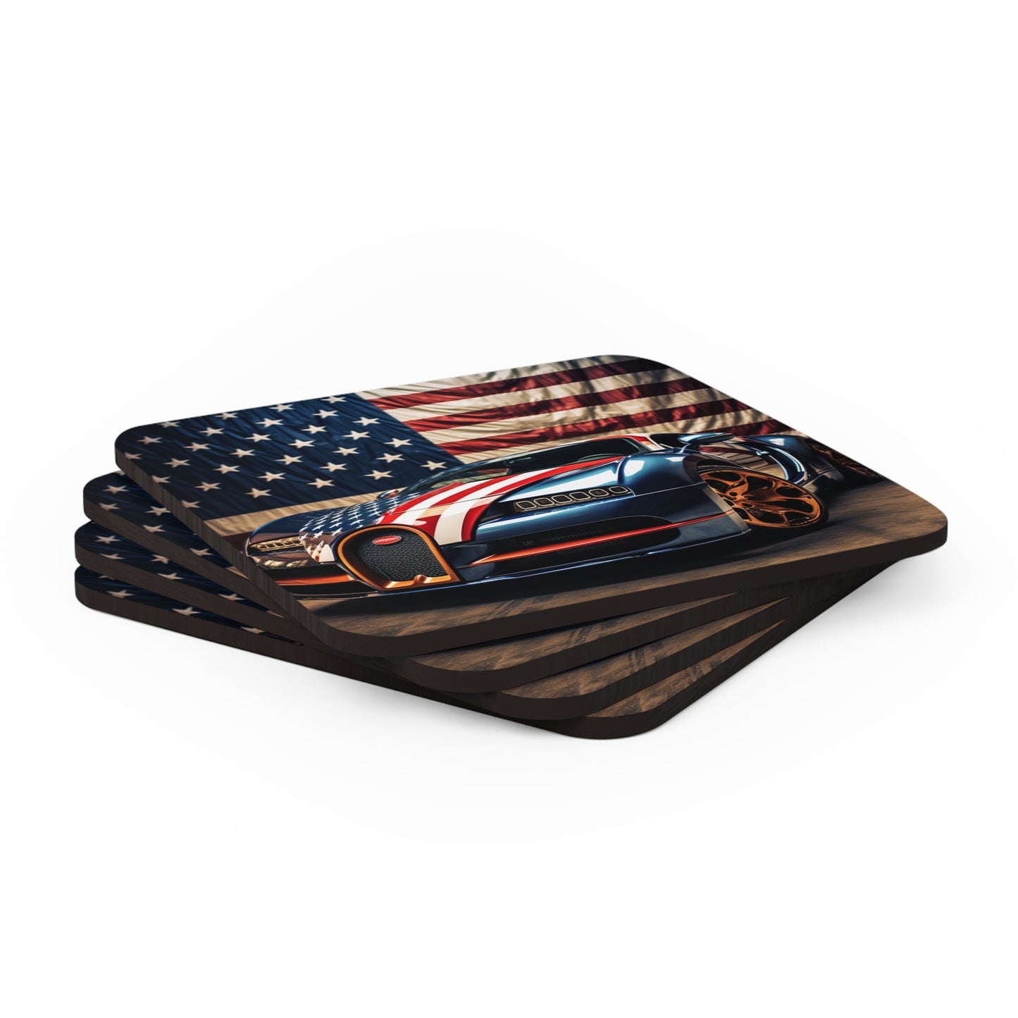 Corkwood Coaster Set Bugatti Flag American 4