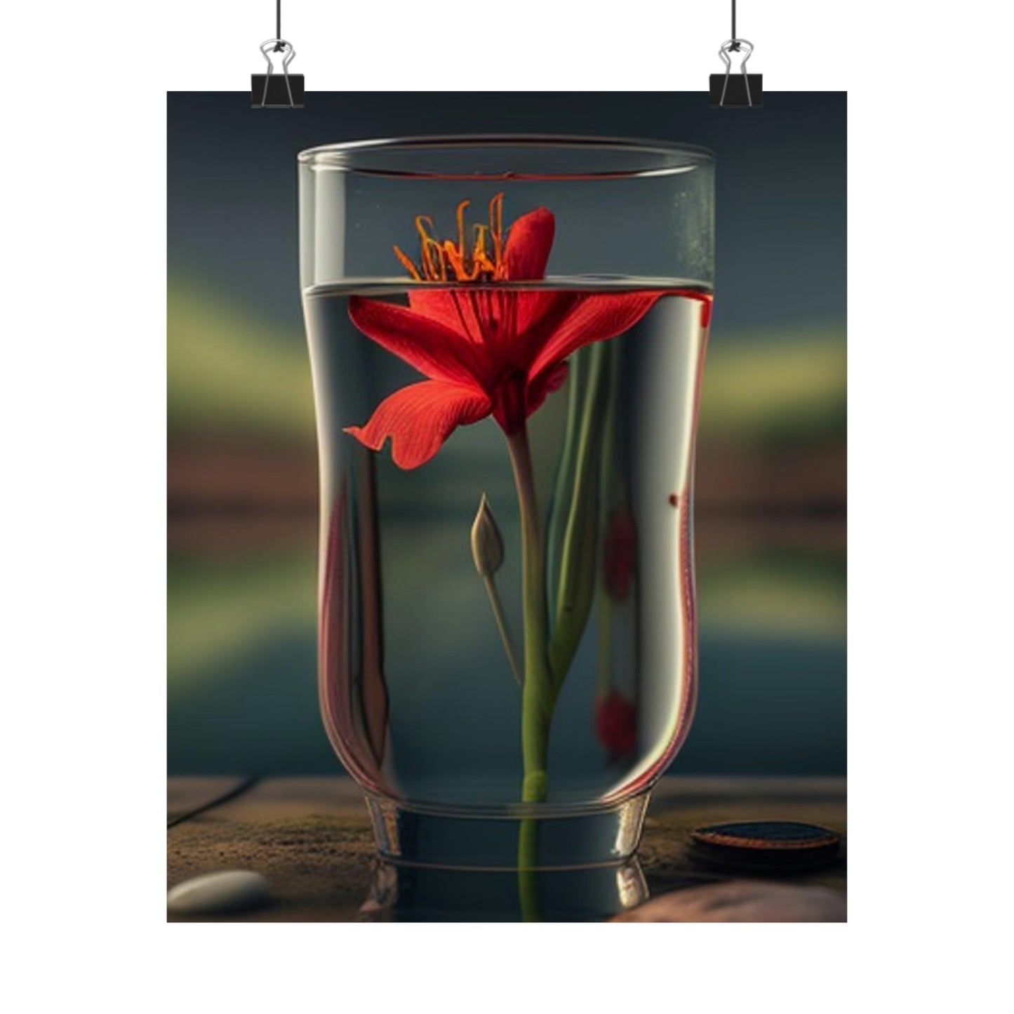 Premium Matte Vertical Posters Red Lily in a Glass vase 1