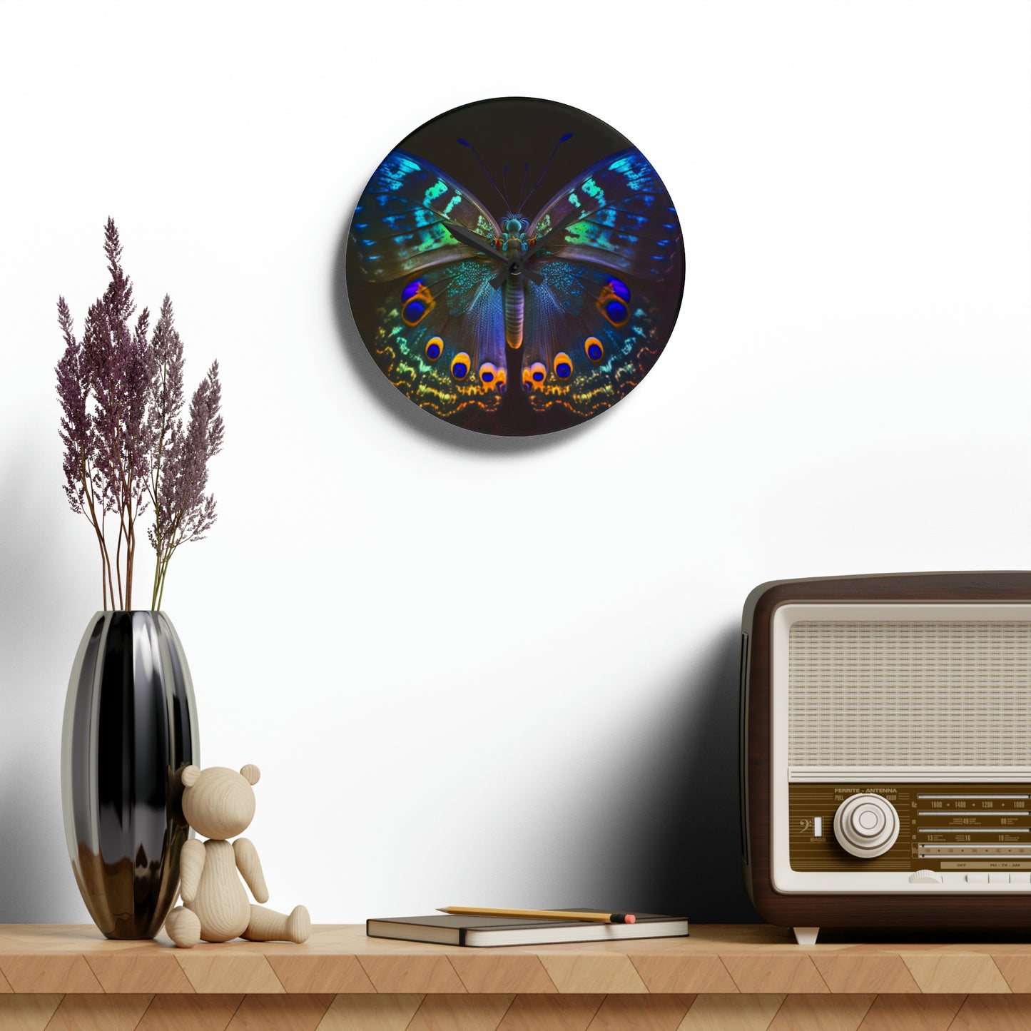 Acrylic Wall Clock Neon Hue Butterfly 3