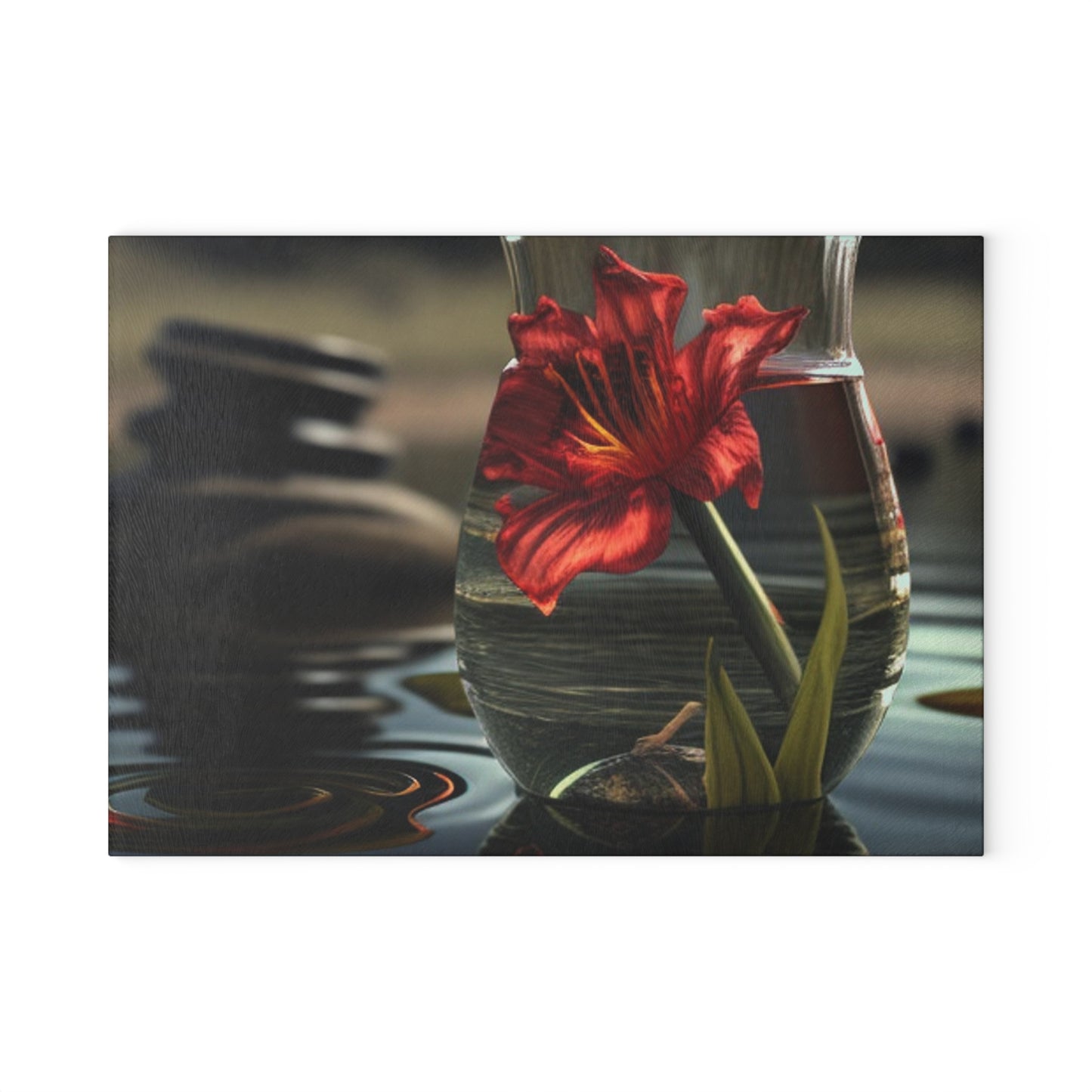 Glass Cutting Board Red Lily in a Glass vase 4