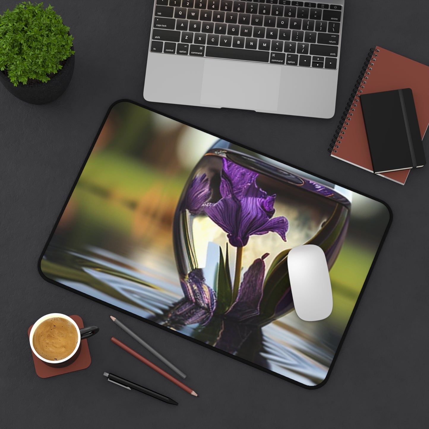 Desk Mat Purple Iris in a vase 3