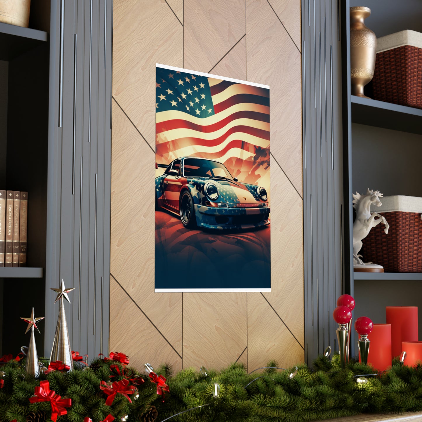 Premium Matte Vertical Posters Abstract American Flag Background Porsche 4