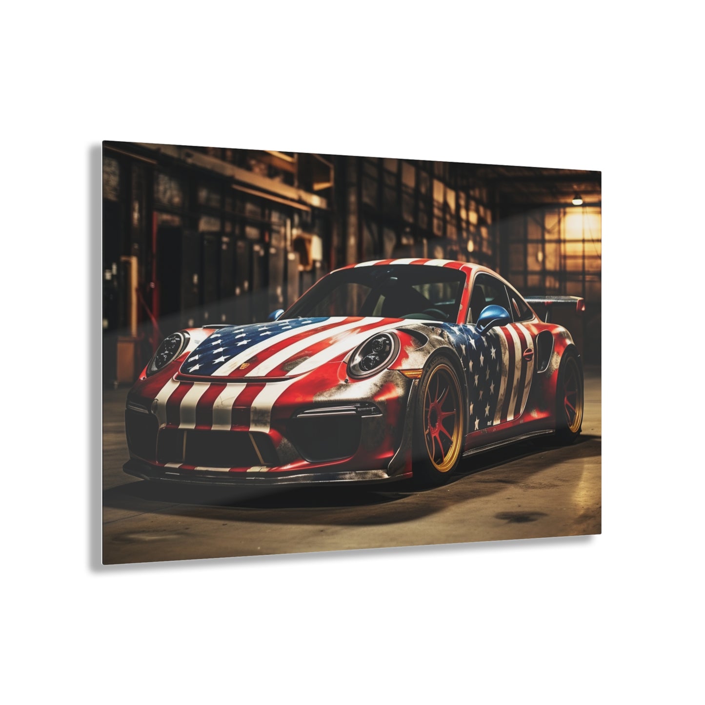 Acrylic Prints American Flag Porsche 4