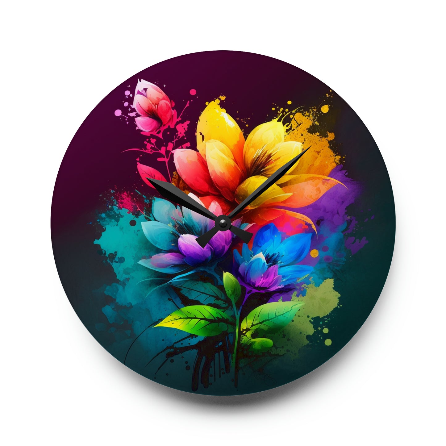 Acrylic Wall Clock Bright Spring Flowers 3