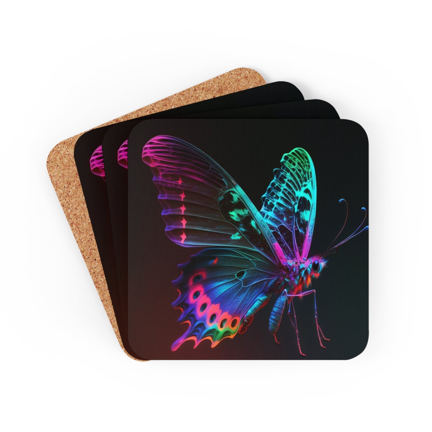 Corkwood Coaster Set Raw Hyper Color Butterfly 1