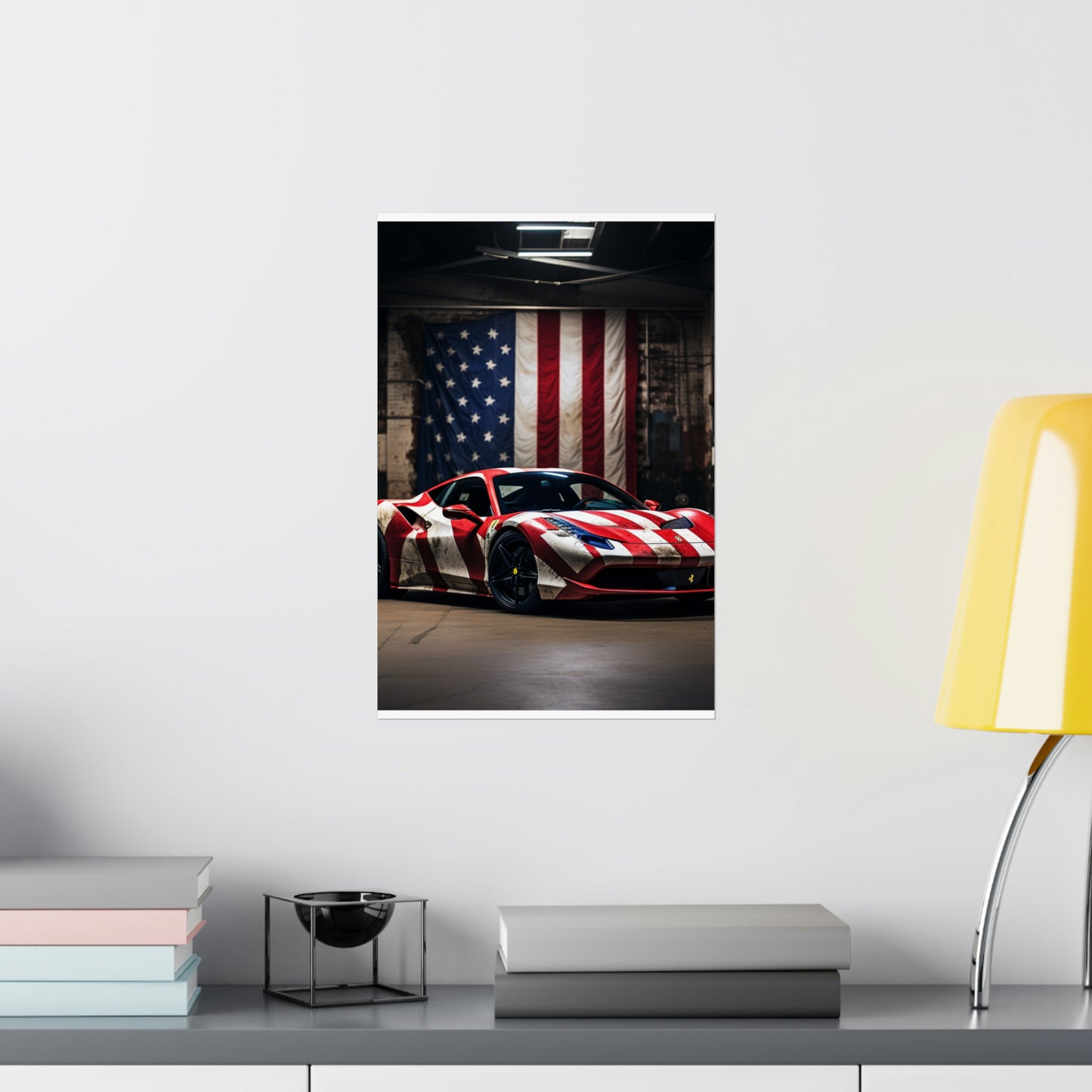 Premium Matte Vertical Posters American Flag Farrari 2