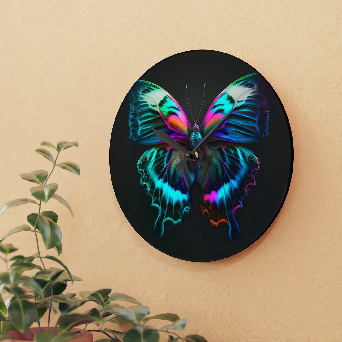 Acrylic Wall Clock Neon Butterfly Fusion 4