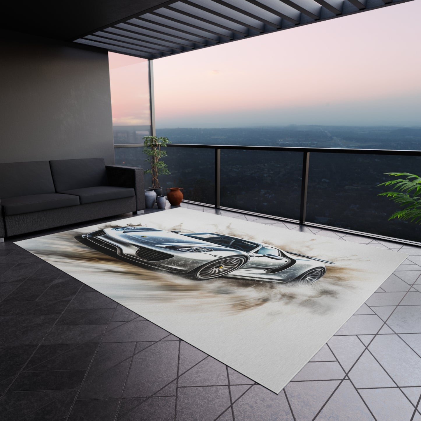 Outdoor Rug  918 Spyder white background driving fast with water splashing 2