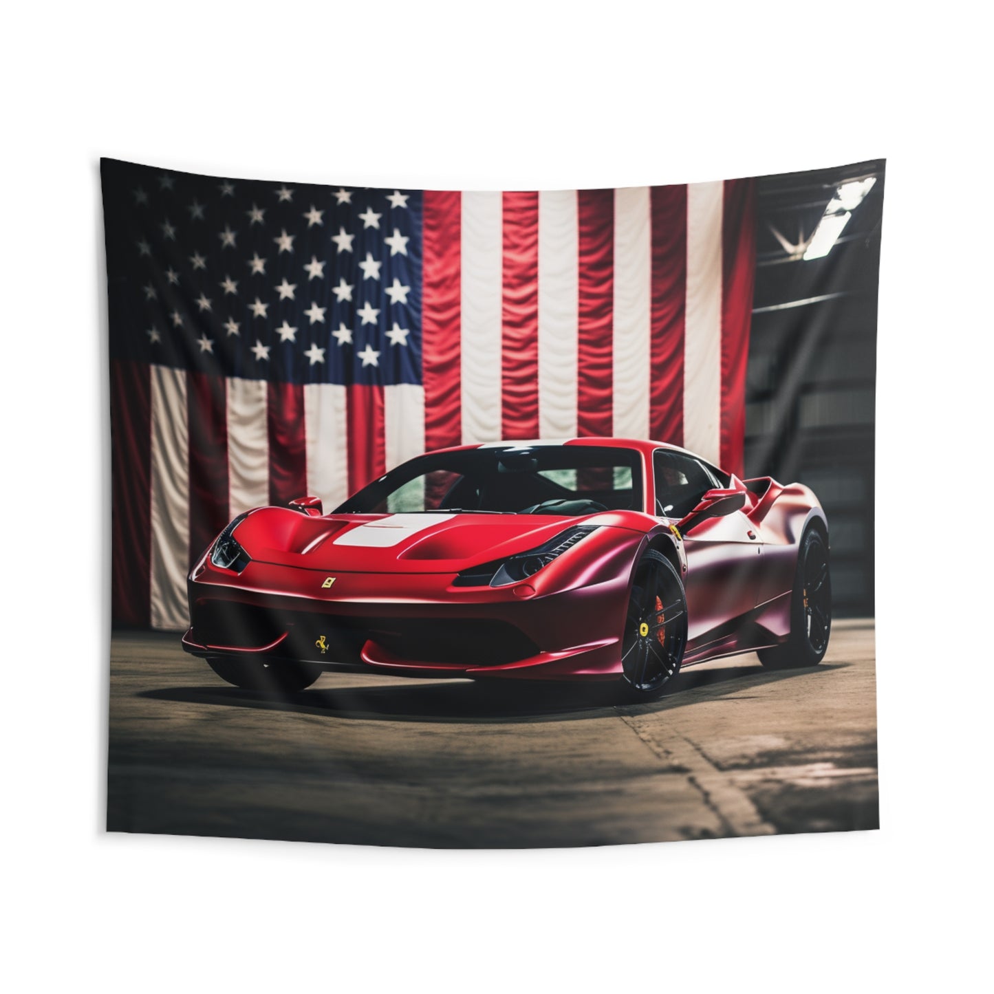 Indoor Wall Tapestries American Flag Background Ferrari 3