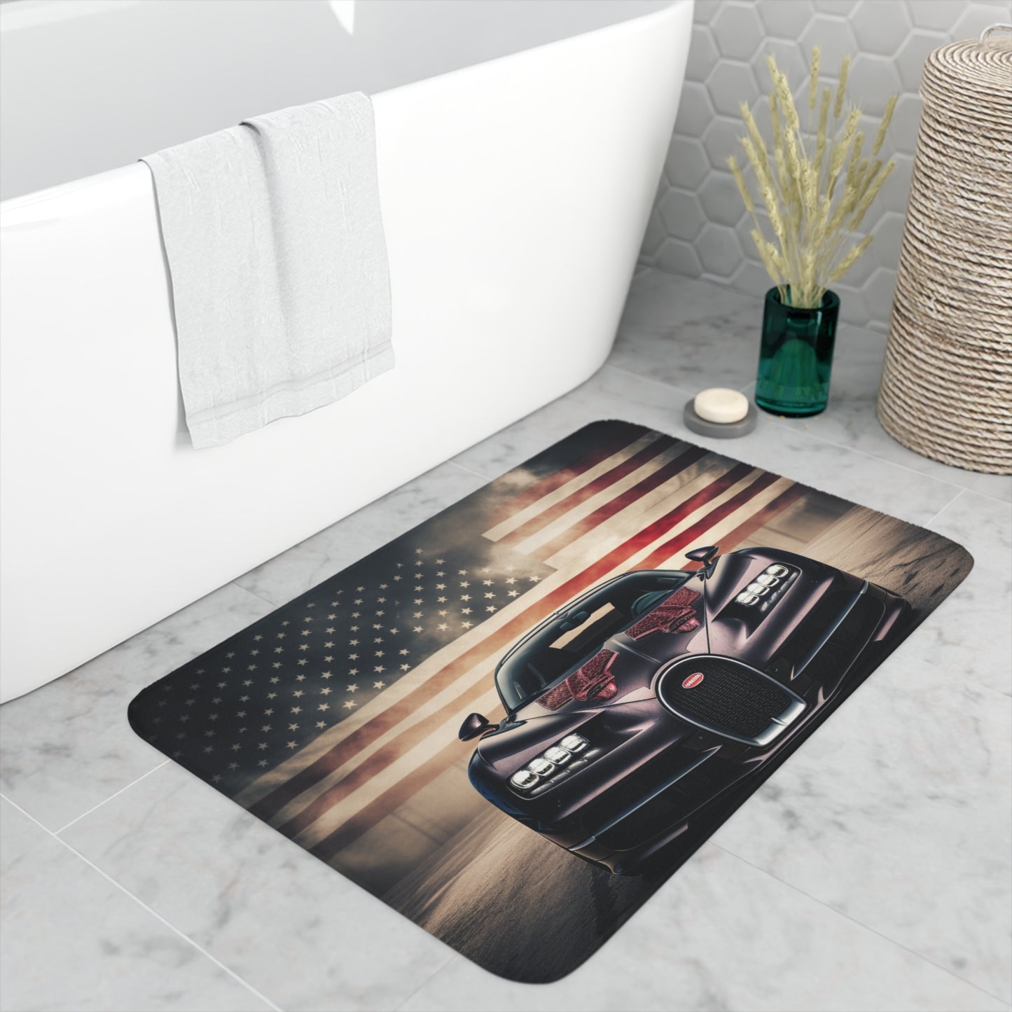 Memory Foam Bath Mat American Flag Background Bugatti 2