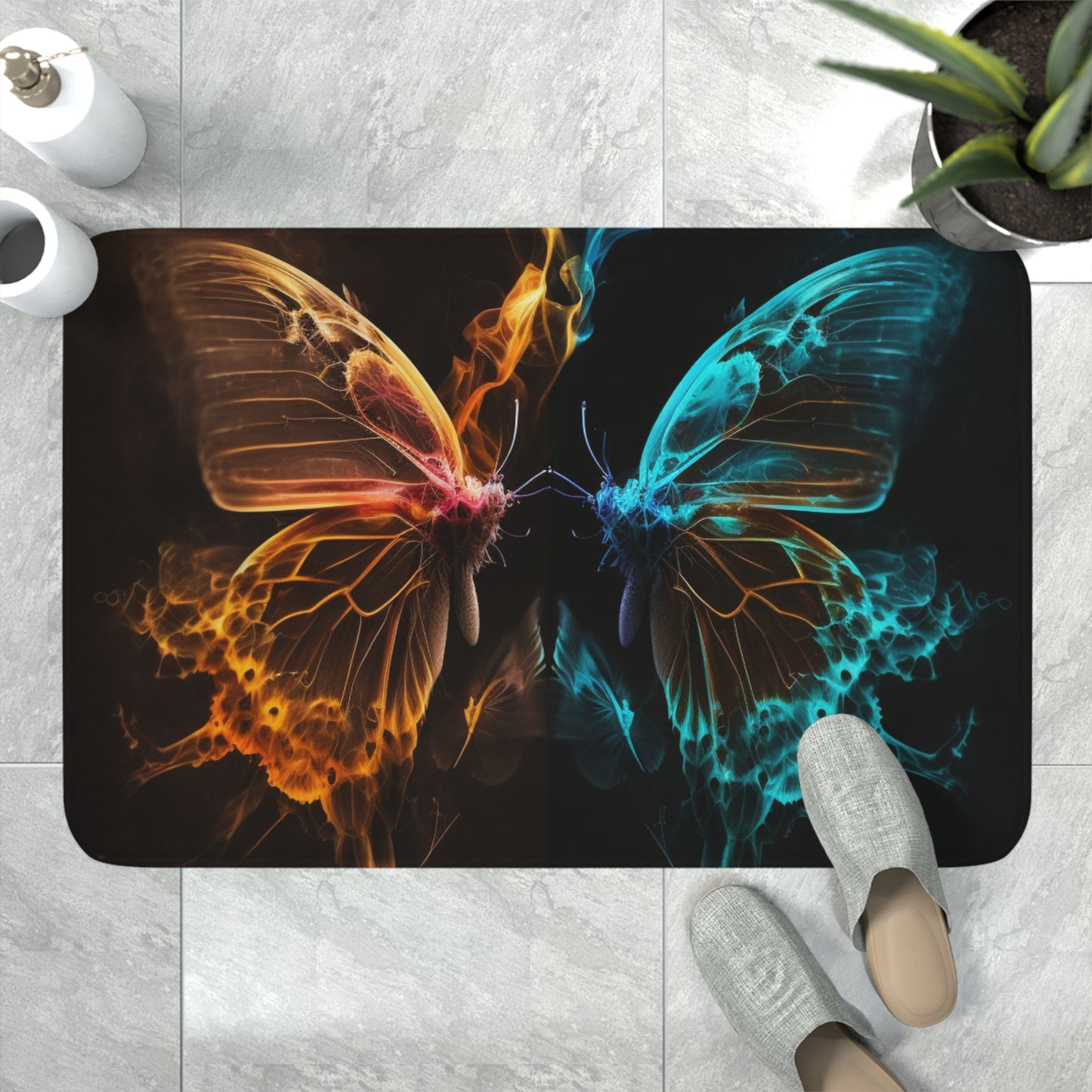 Memory Foam Bath Mat Kiss Neon Butterfly 10