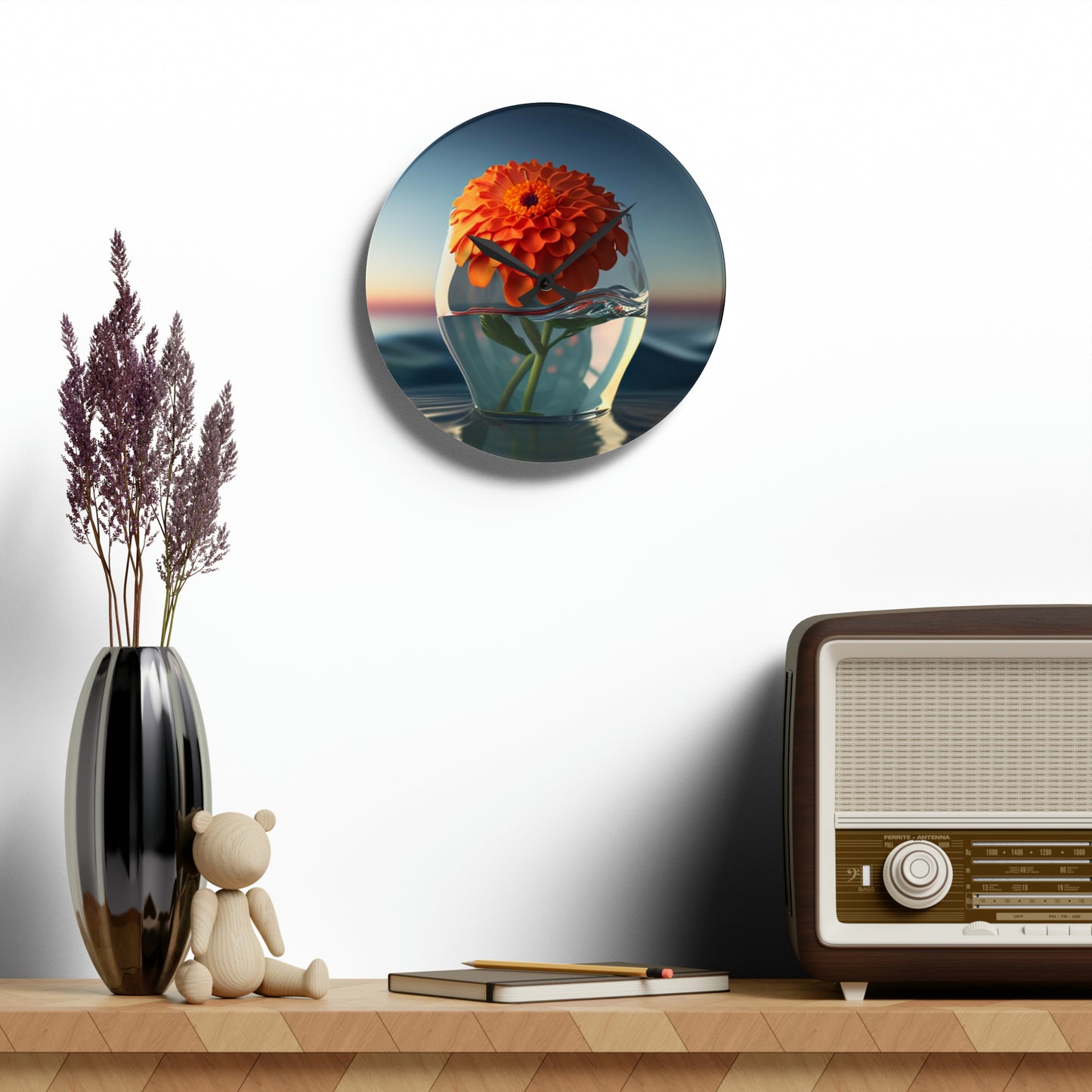 Acrylic Wall Clock Orange Zinnia 4