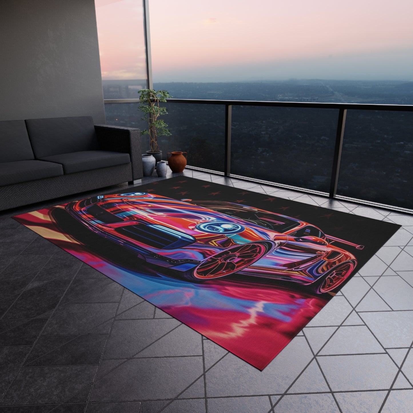 Outdoor Rug  American Flag Colored Porsche 3