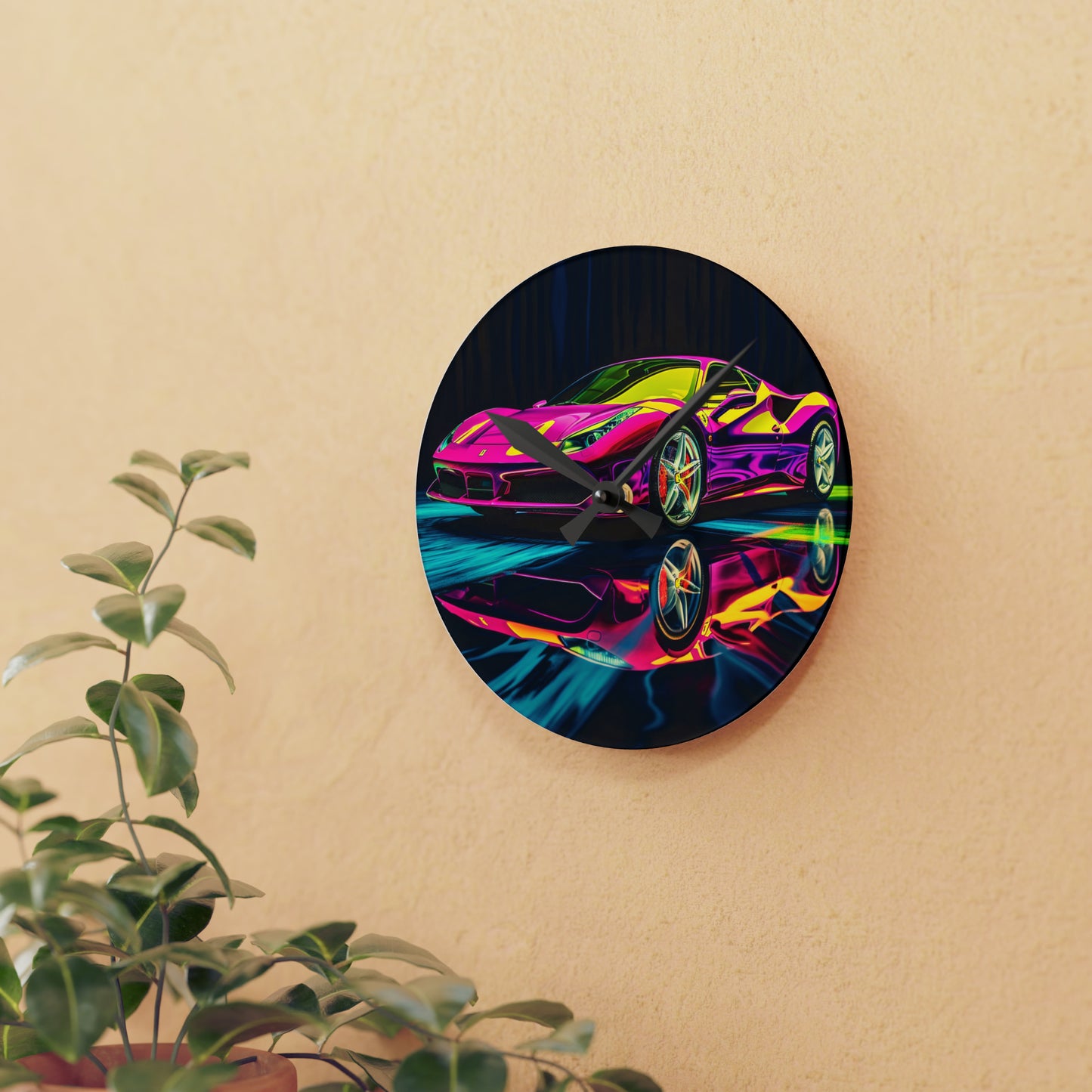 Acrylic Wall Clock Pink Ferrari Macro 3