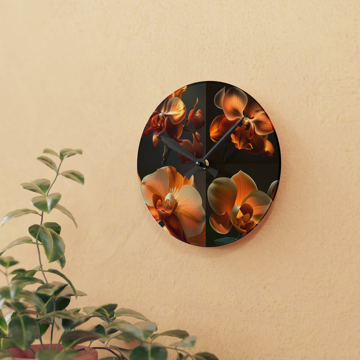 Acrylic Wall Clock Orange Orchid 5