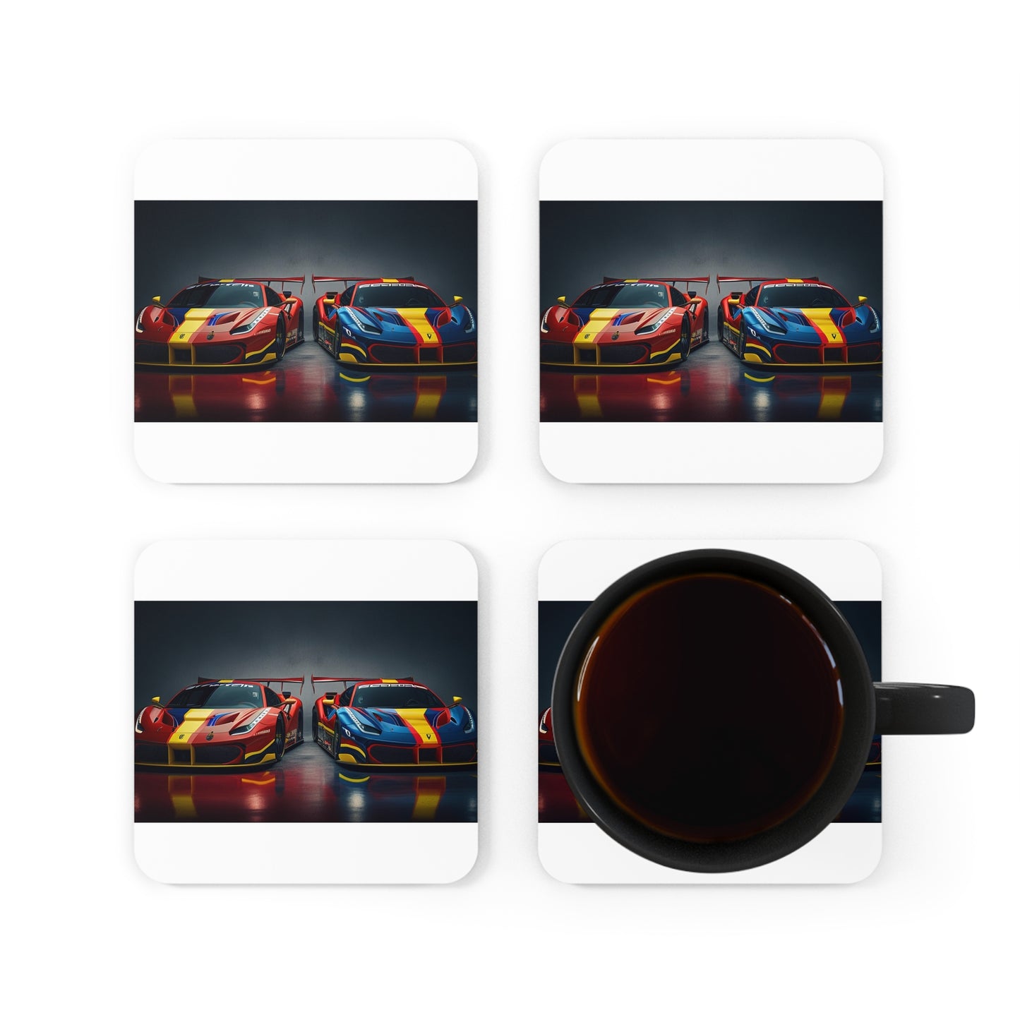 Corkwood Coaster Set Ferrari Red Blue 4