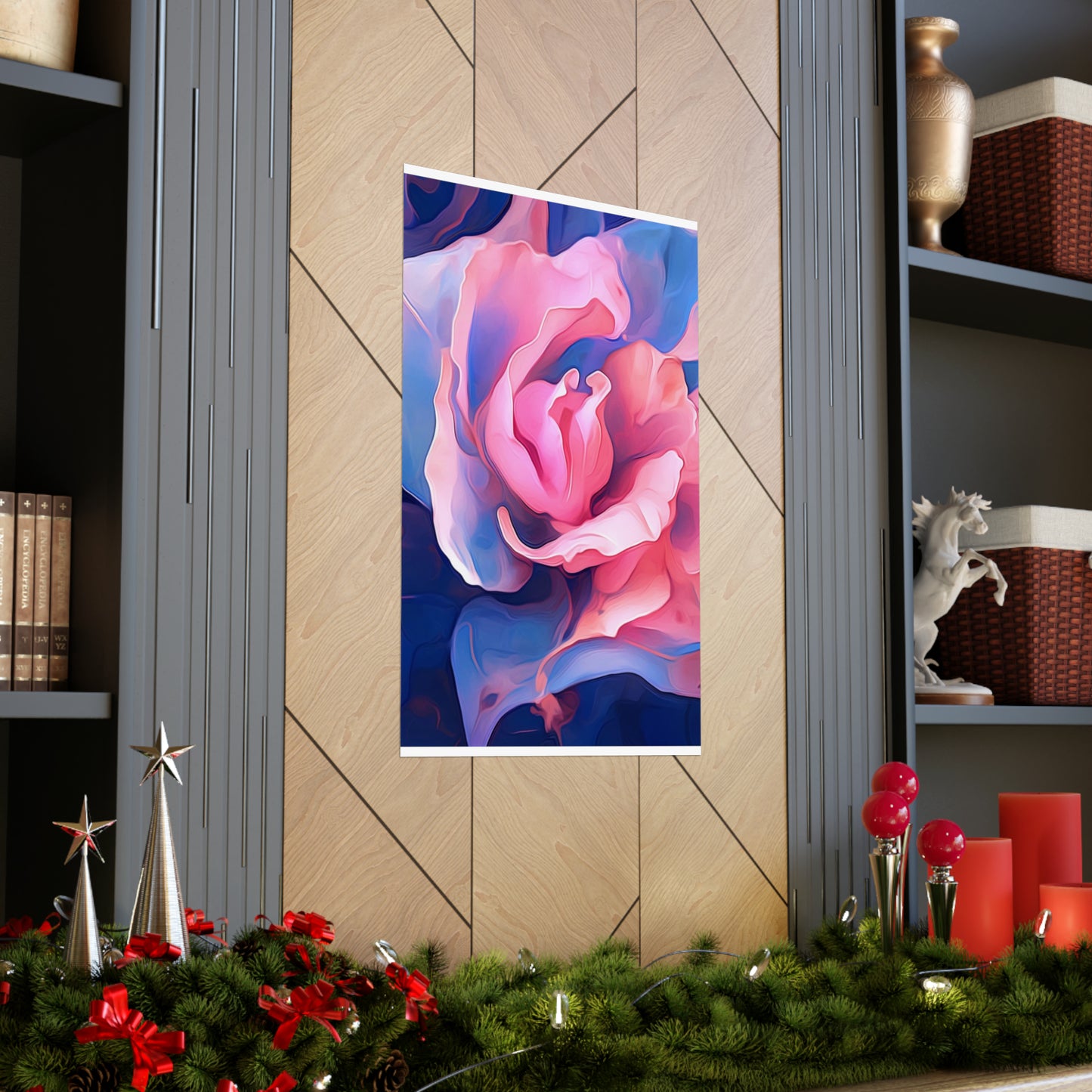 Premium Matte Vertical Posters Pink & Blue Tulip Rose 1