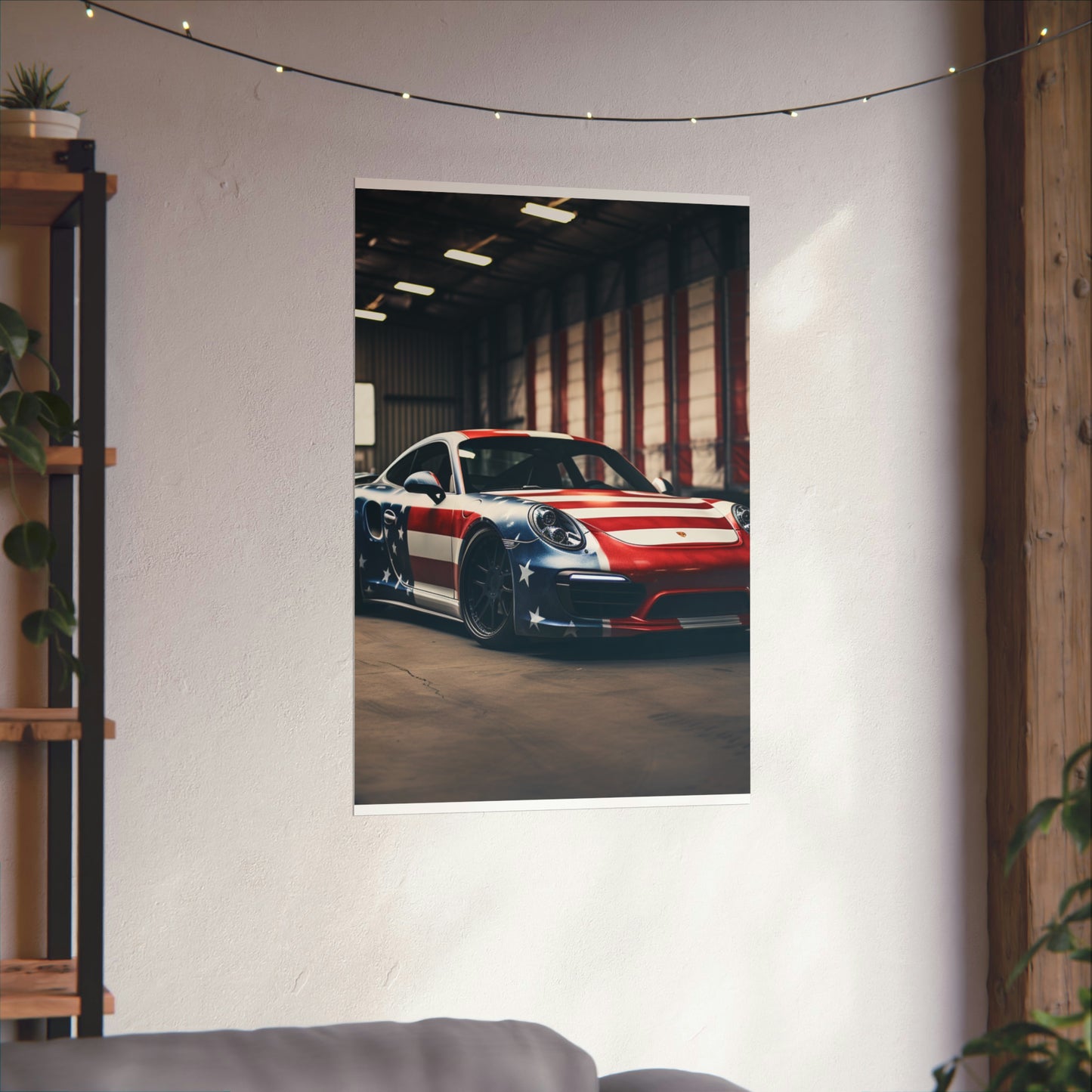 Premium Matte Vertical Posters American Flag Porsche 2