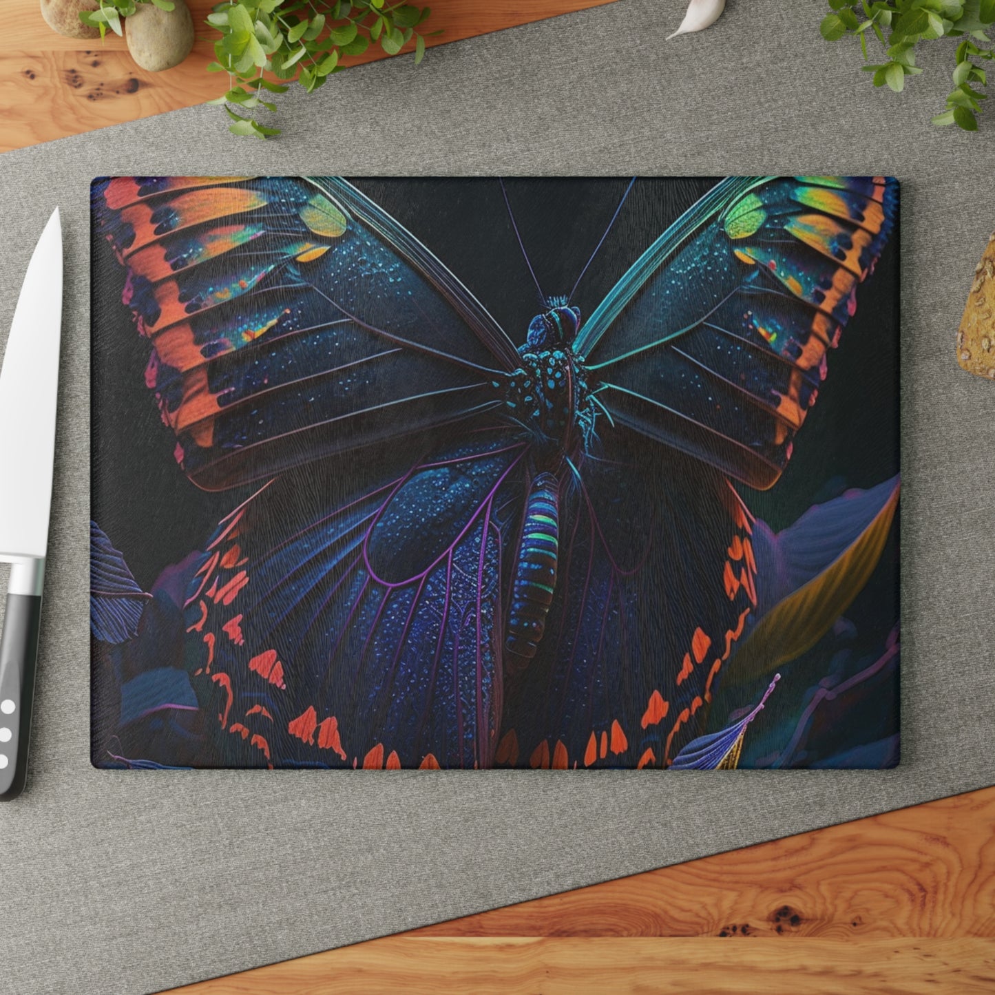 Glass Cutting Board Hue Neon Butterfly 3