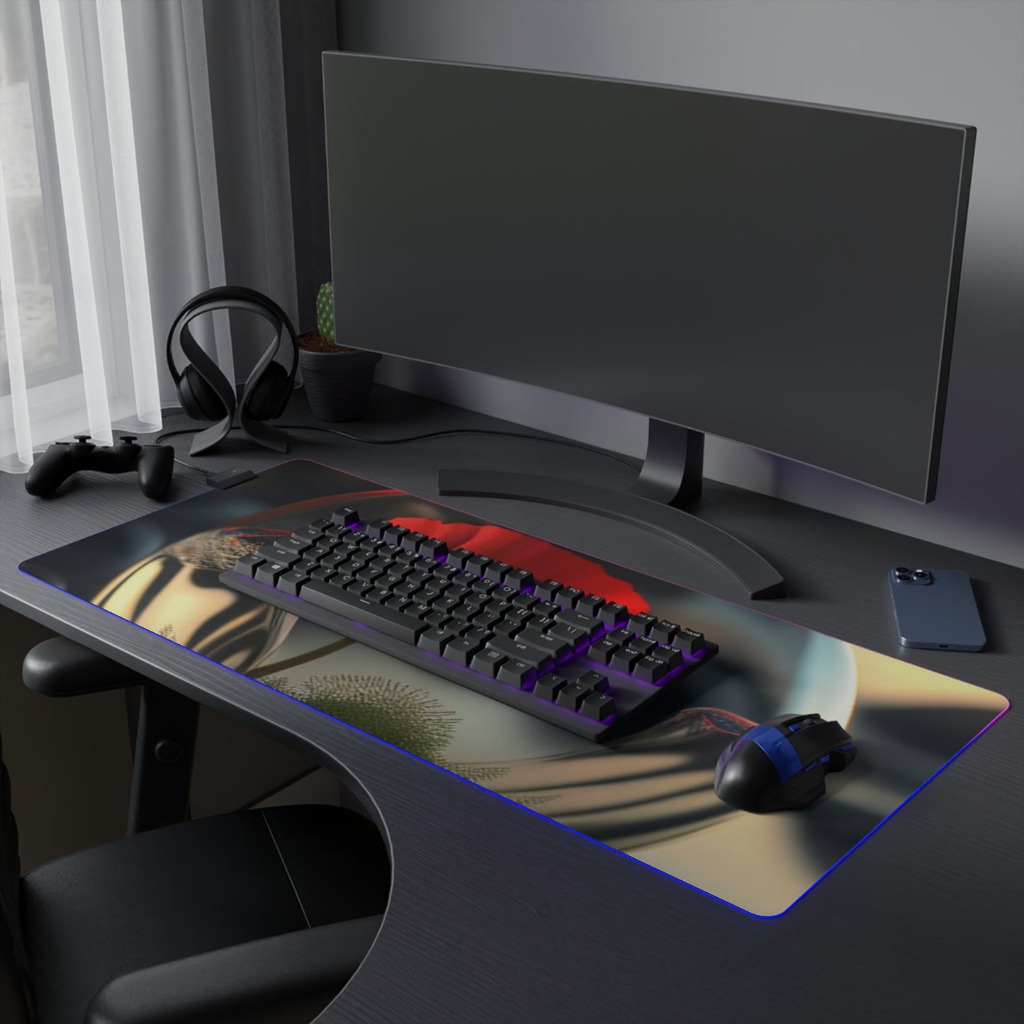 LED Gaming Mouse Pad Red Anemone in a Vase 3