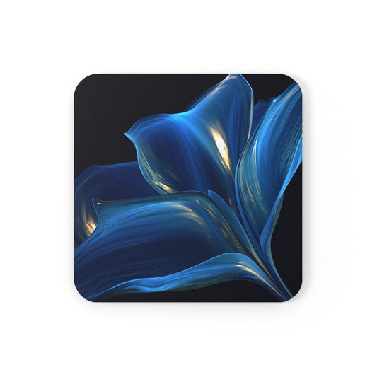 Corkwood Coaster Set Abstract Blue Tulip 1