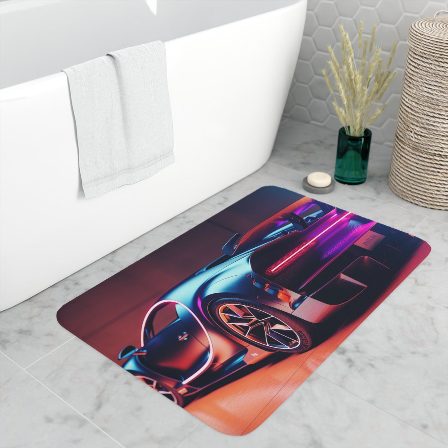 Memory Foam Bath Mat Hyper Bugatti Neon Chiron 2