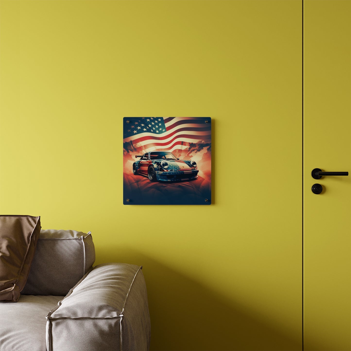 Acrylic Wall Art Panels Abstract American Flag Background Porsche 4