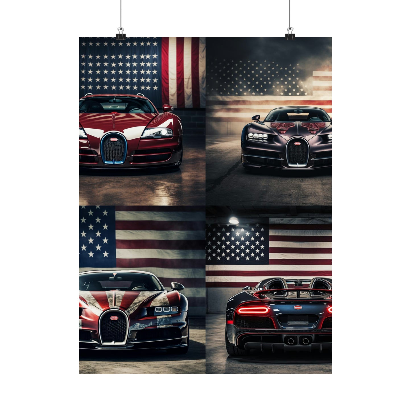 Premium Matte Vertical Posters American Flag Background Bugatti 5