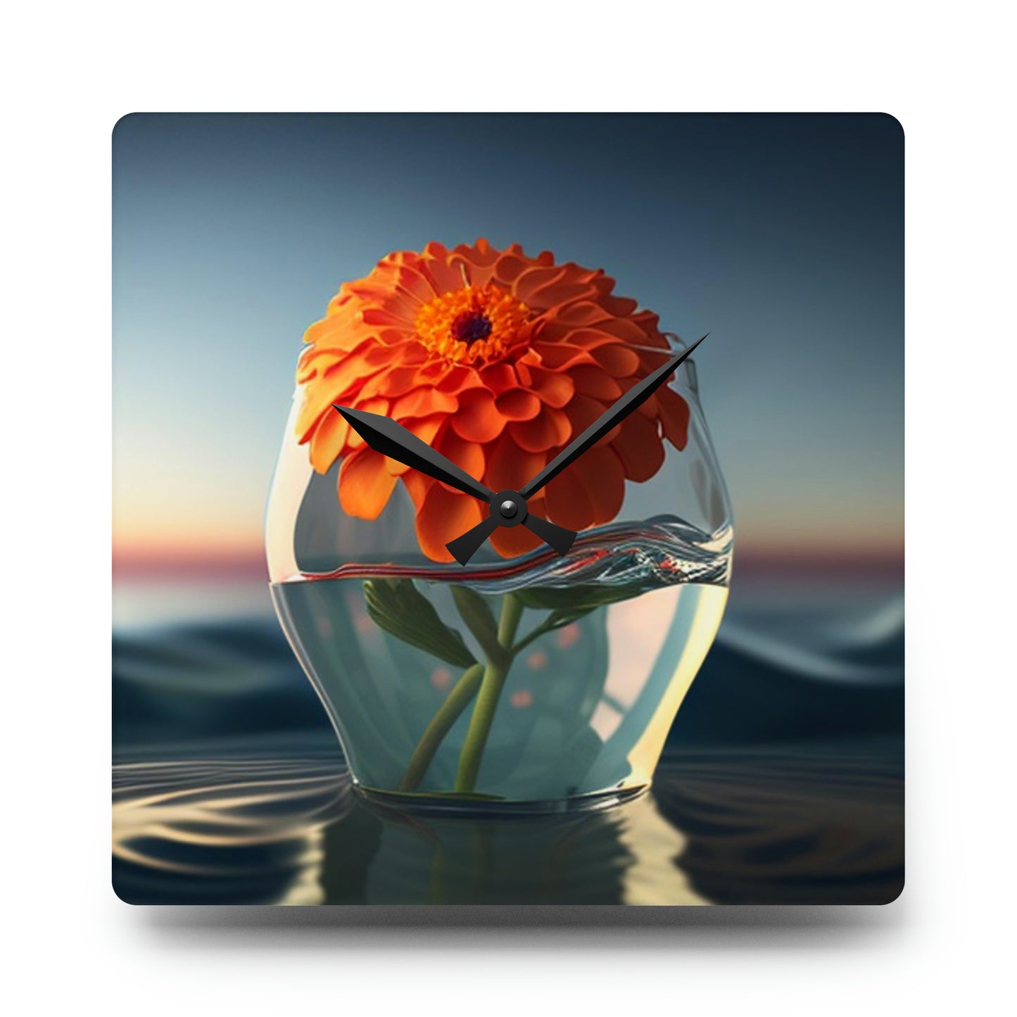 Acrylic Wall Clock Orange Zinnia 4