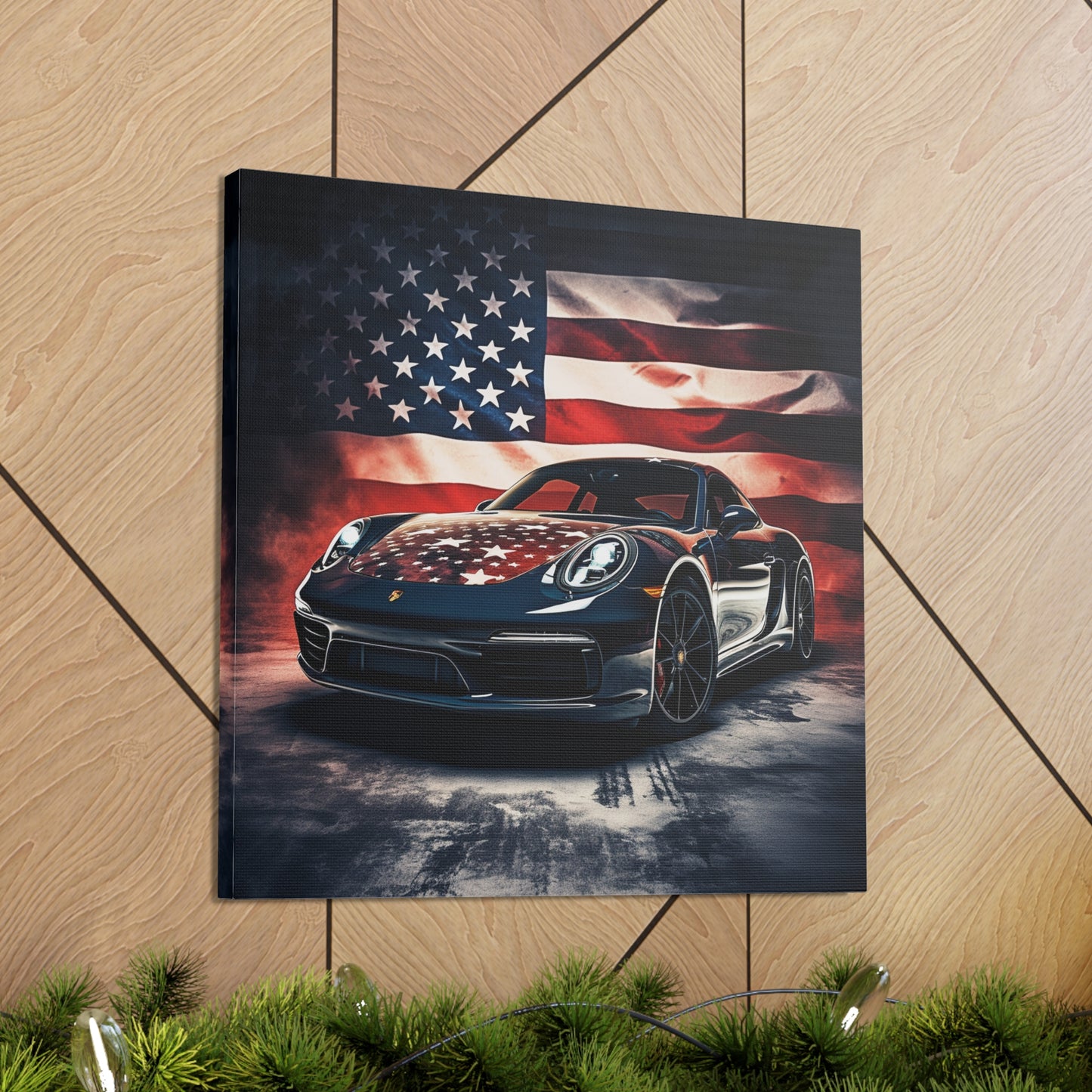 Canvas Gallery Wraps Abstract American Flag Background Porsche 2