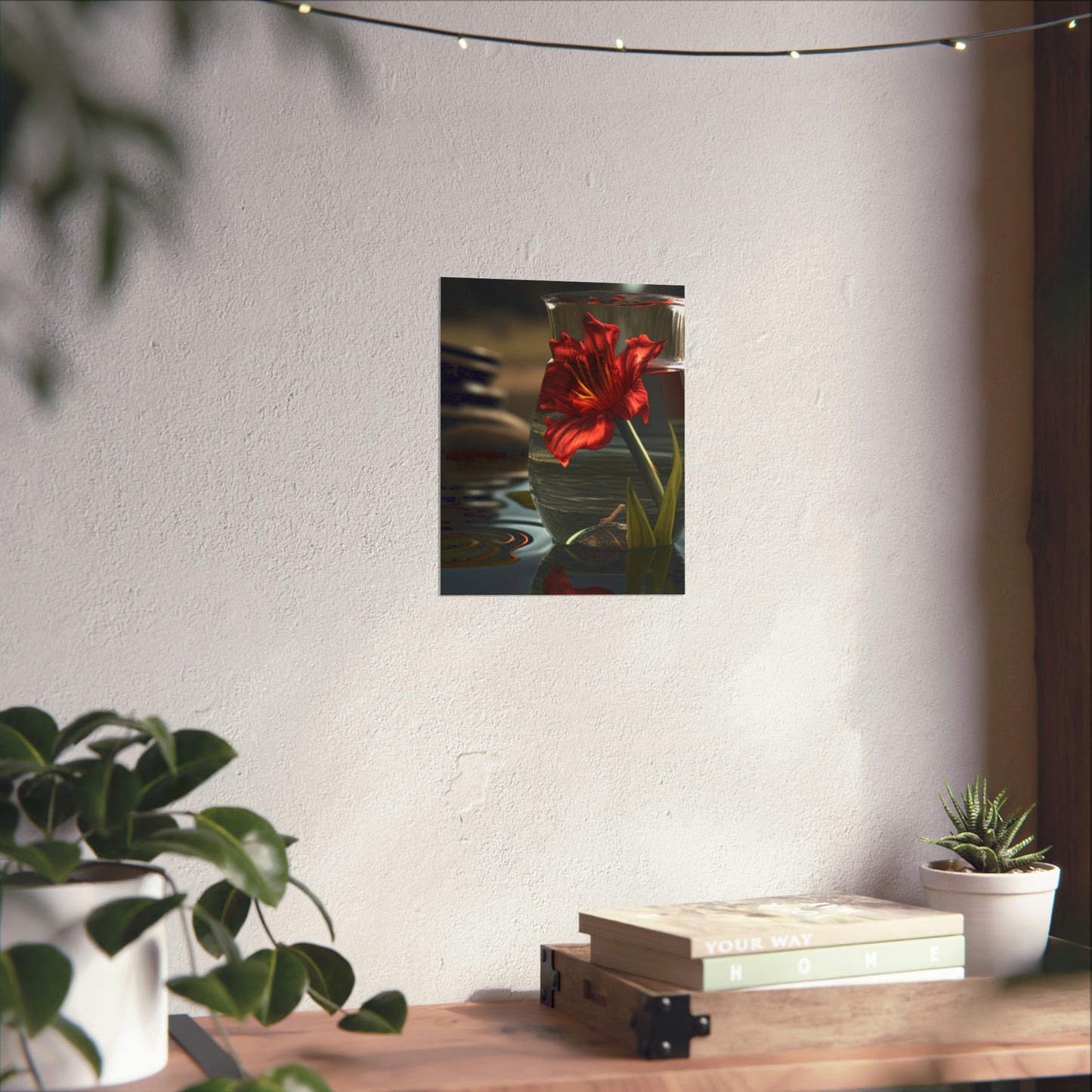 Premium Matte Vertical Posters Red Lily in a Glass vase 4