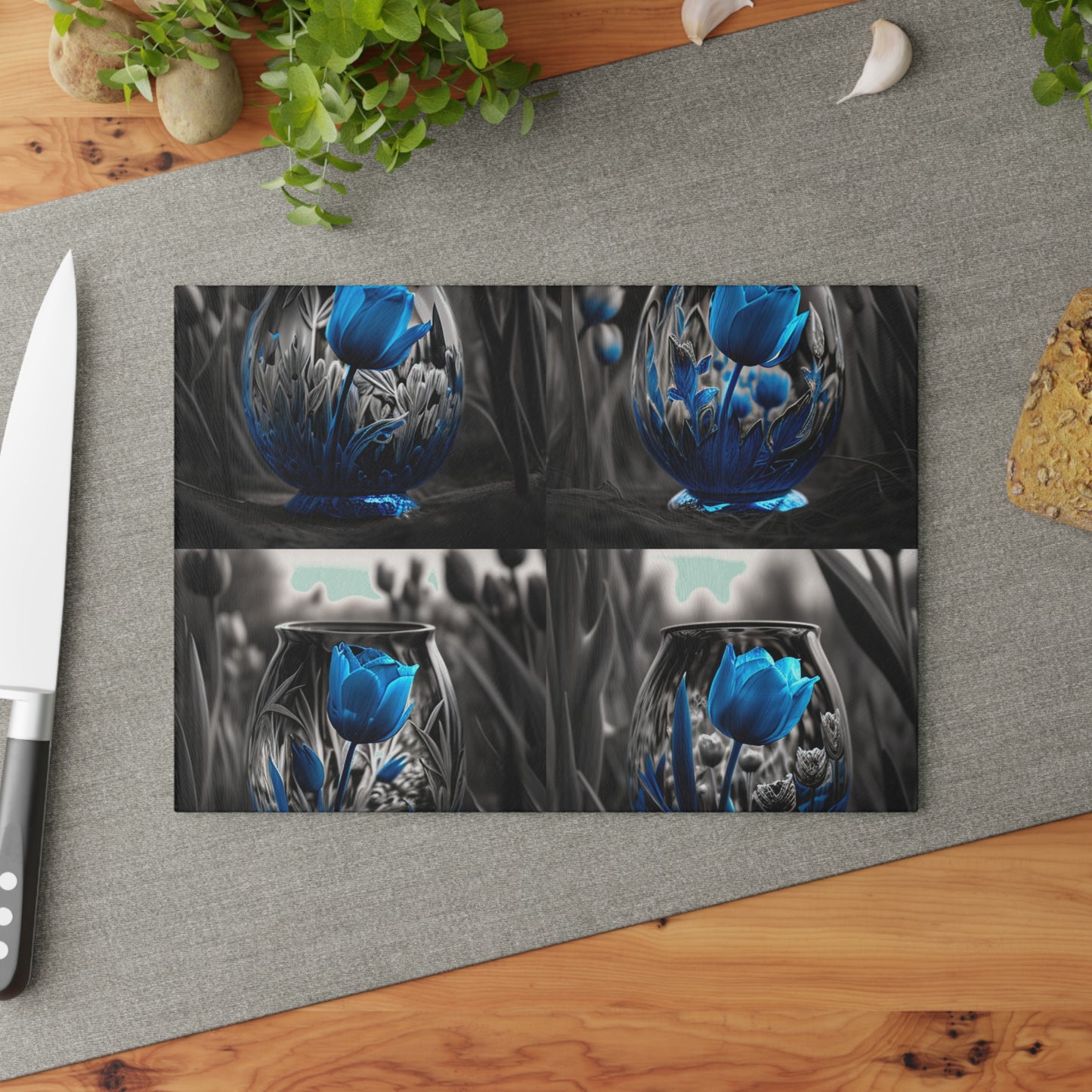 Glass Cutting Board Tulip Blue 5