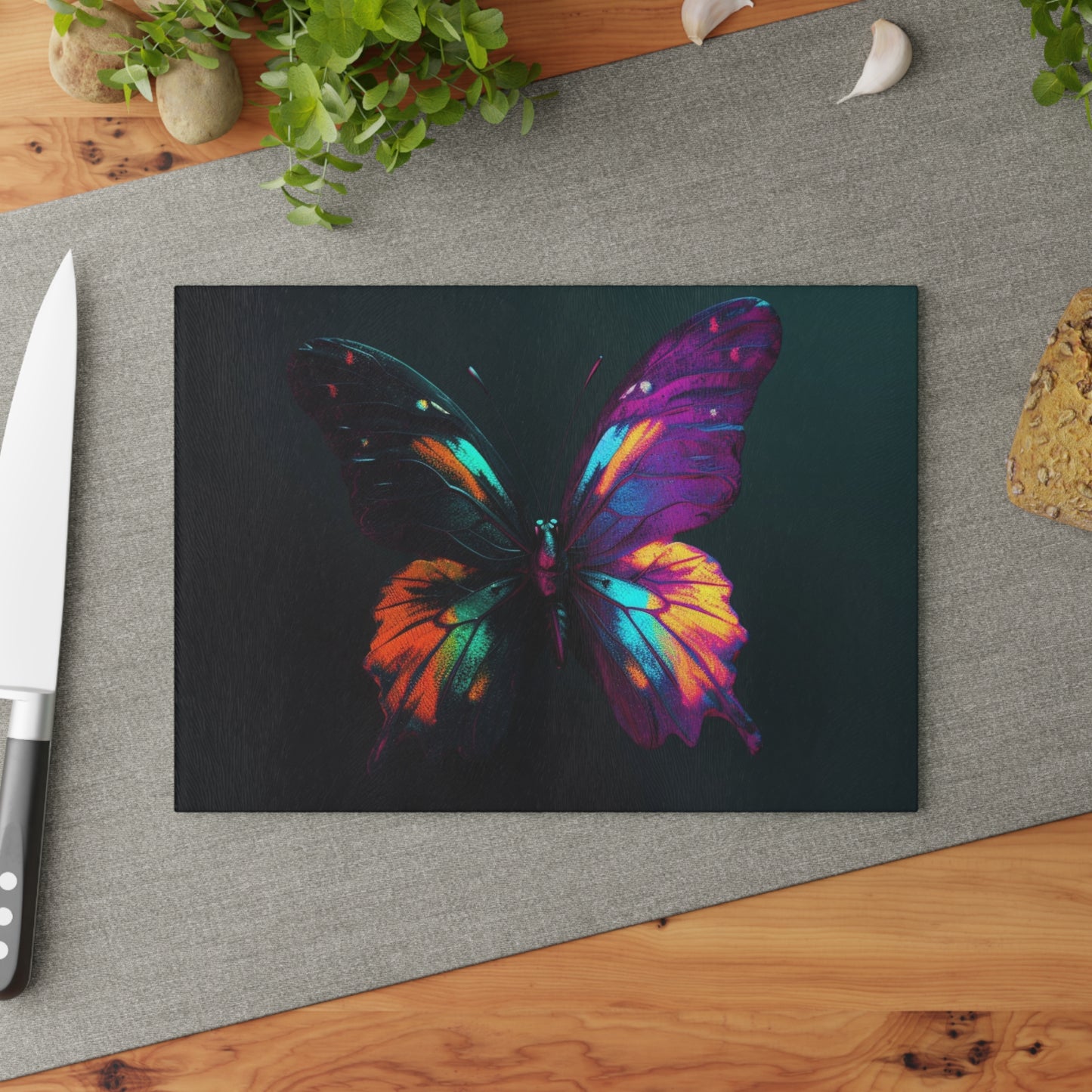 Glass Cutting Board Hyper Colorful Butterfly Purple 3