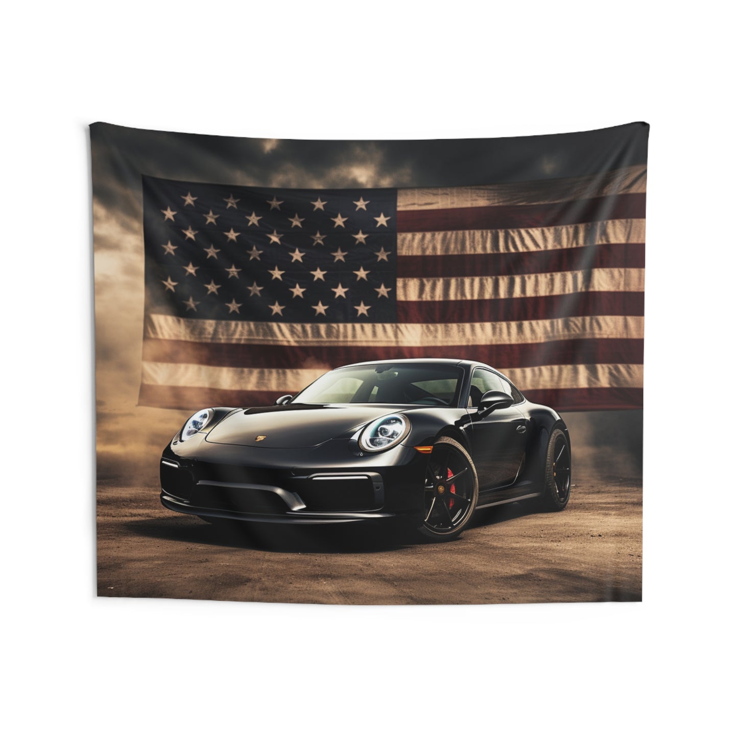 Indoor Wall Tapestries American Flag Background Porsche 4