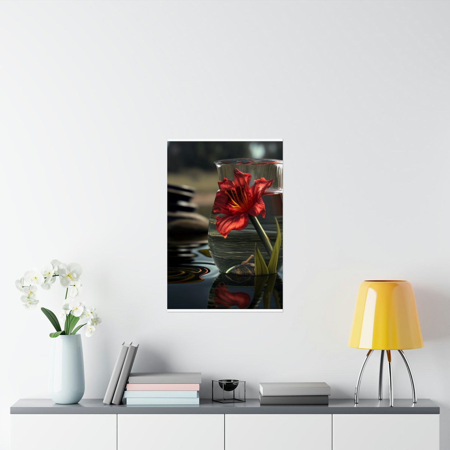 Premium Matte Vertical Posters Red Lily in a Glass vase 4