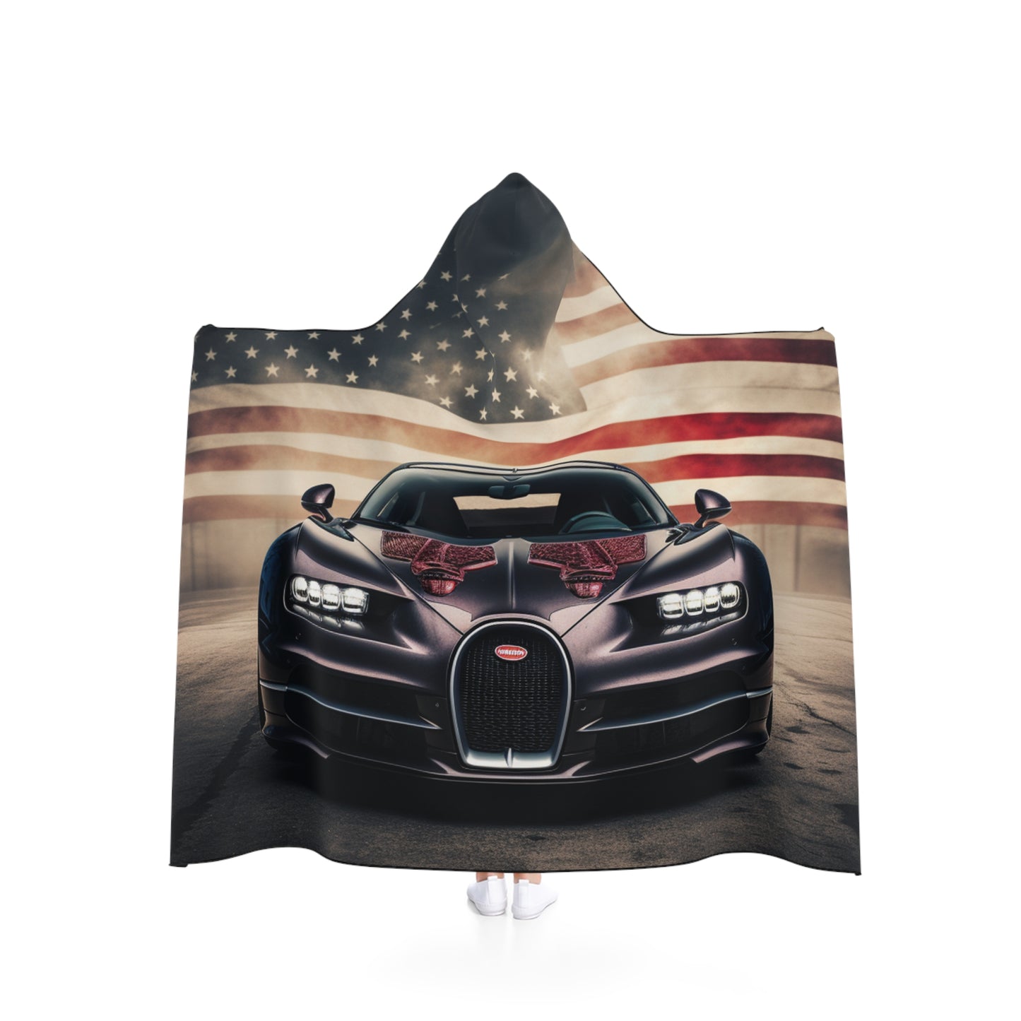 Hooded Blanket American Flag Background Bugatti 2