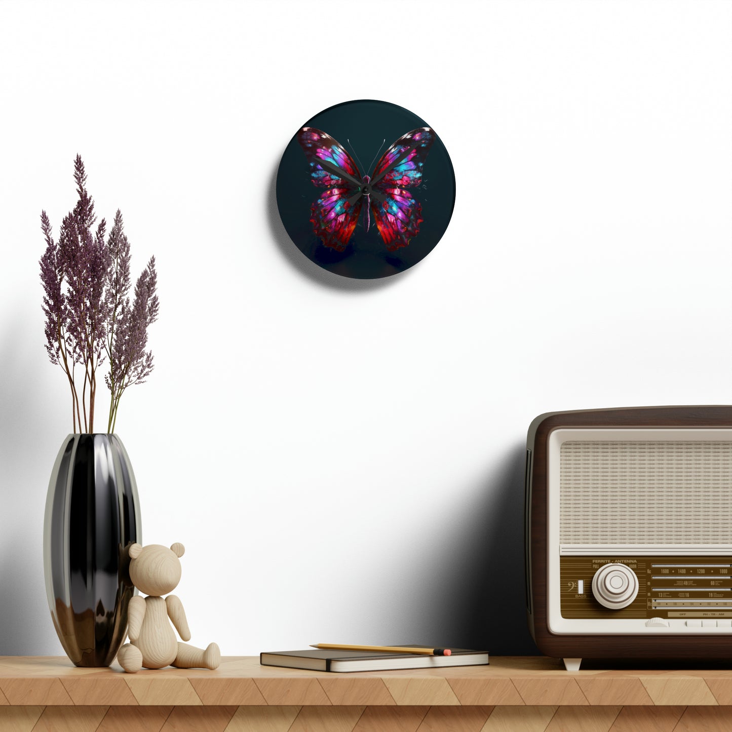Acrylic Wall Clock Hyper Colorful Butterfly Macro 3