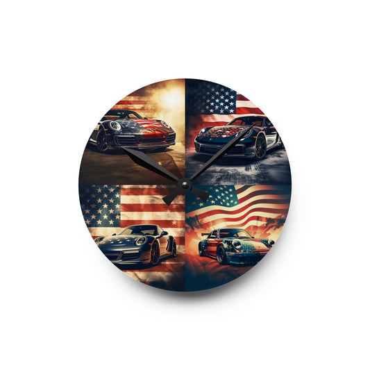 Acrylic Wall Clock Abstract American Flag Background Porsche 5