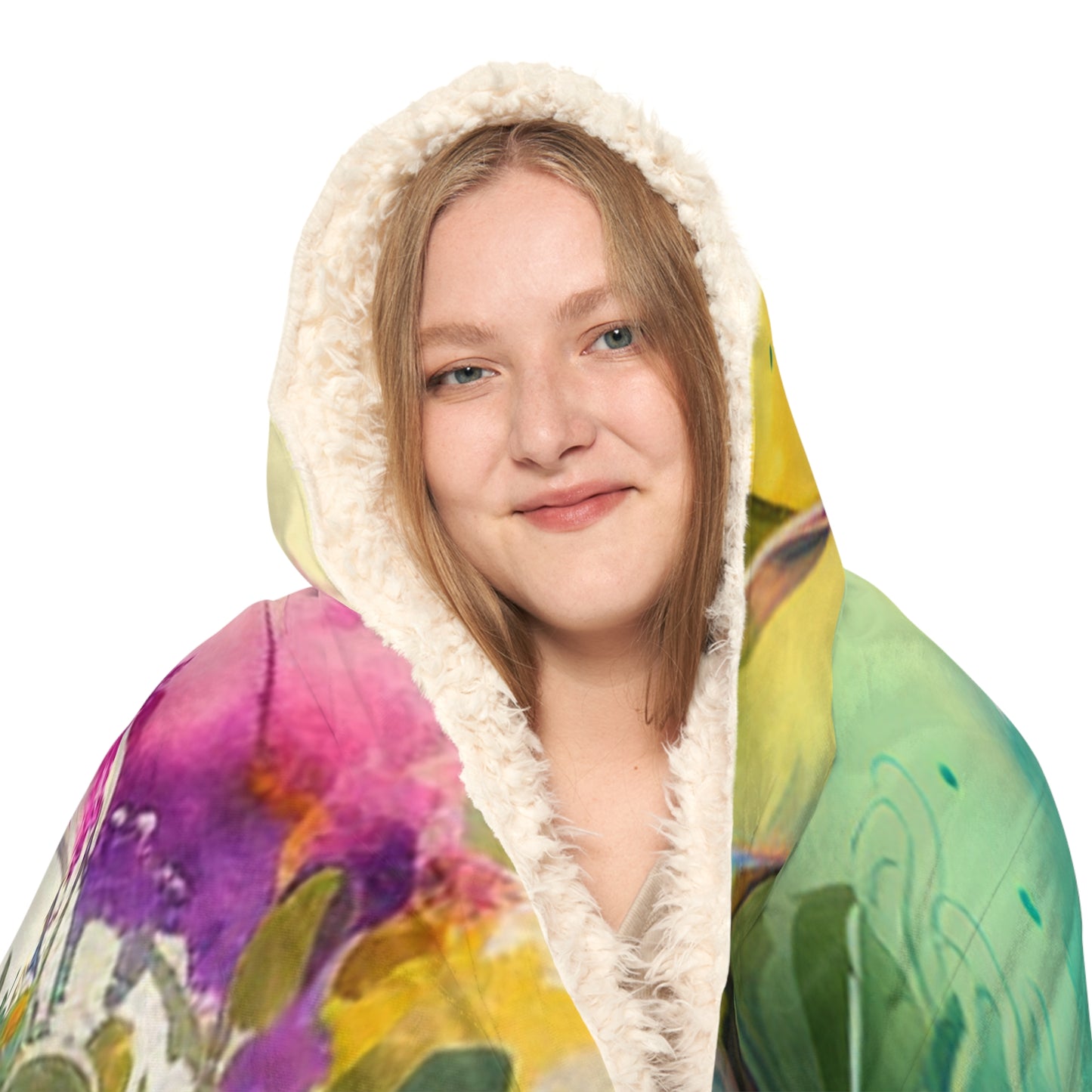 Snuggle Hooded Blanket Mother Nature Bright Spring Colors Realistic Watercolor 5