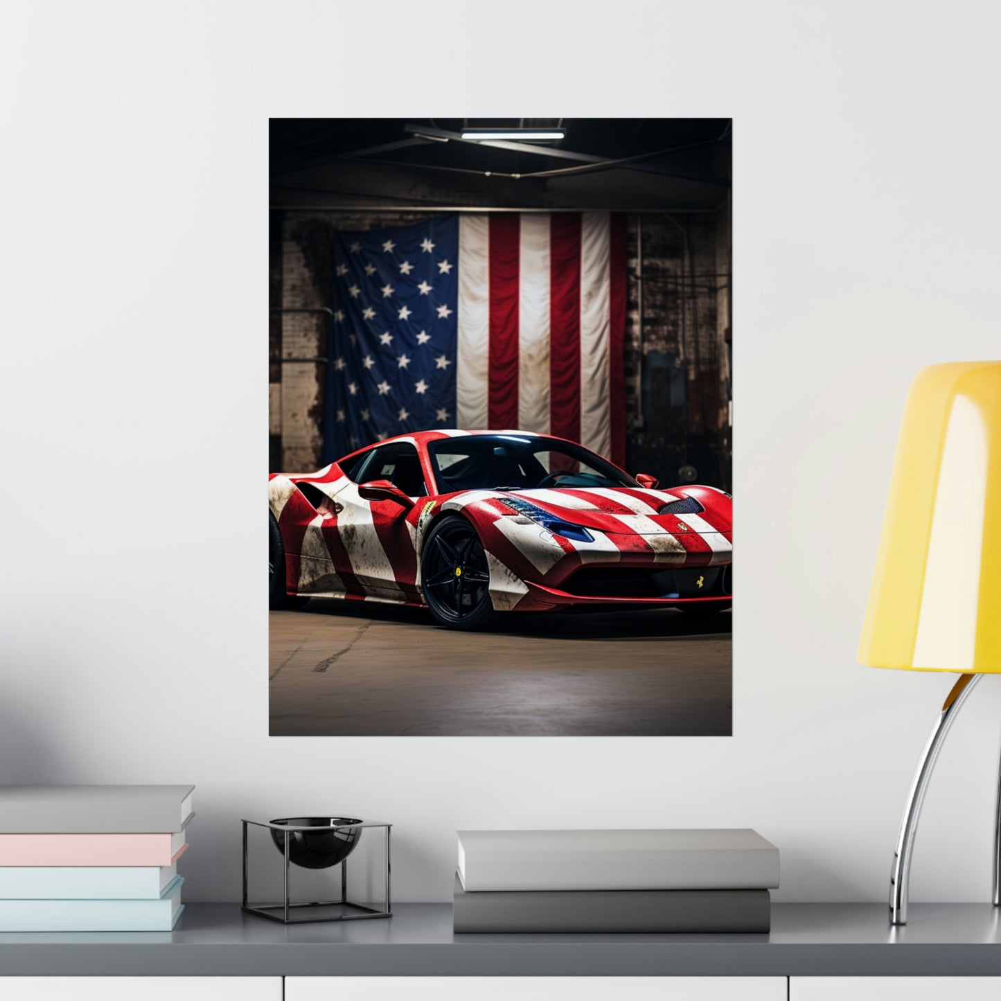 Premium Matte Vertical Posters American Flag Farrari 2