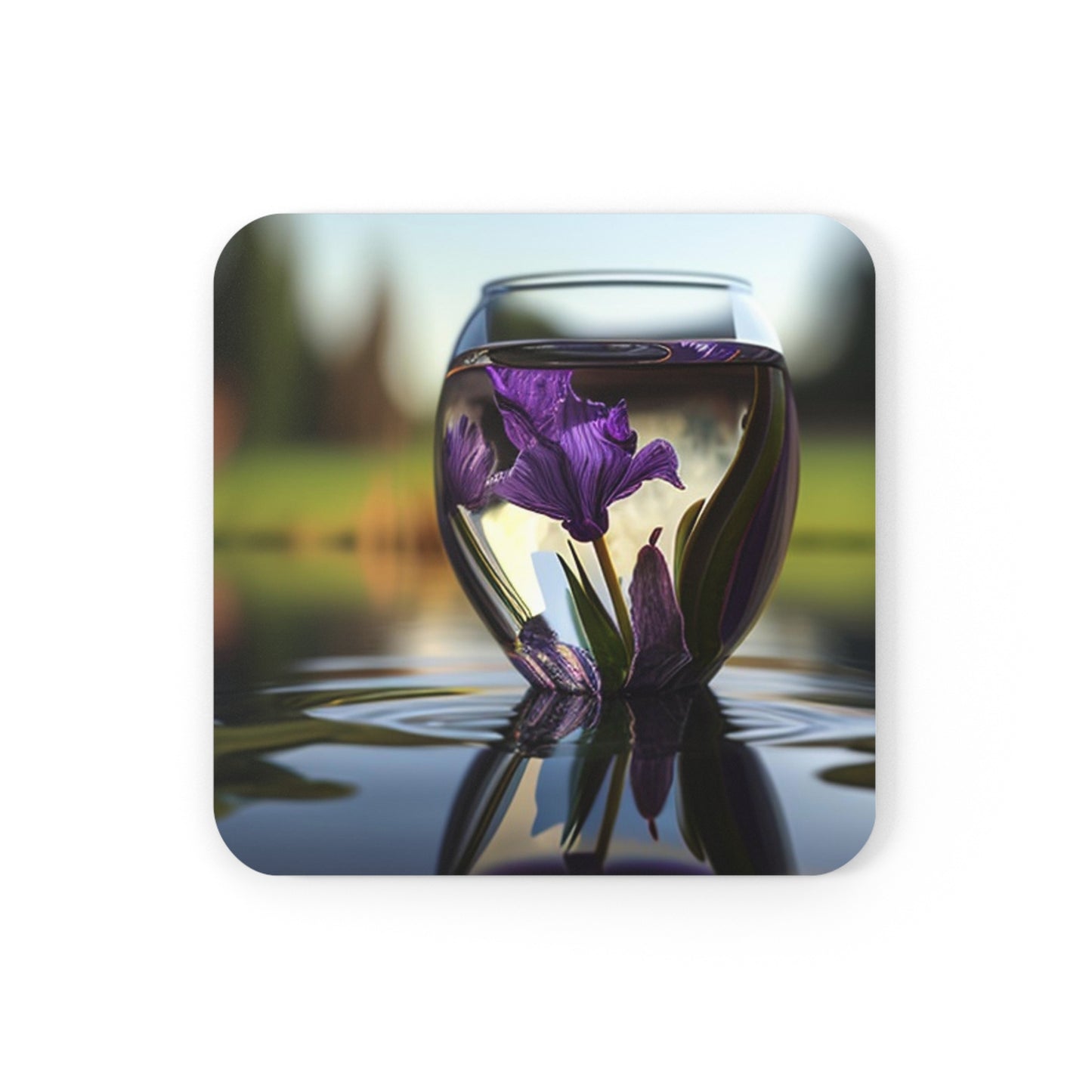 Cork Back Coaster Purple Iris in a vase 3